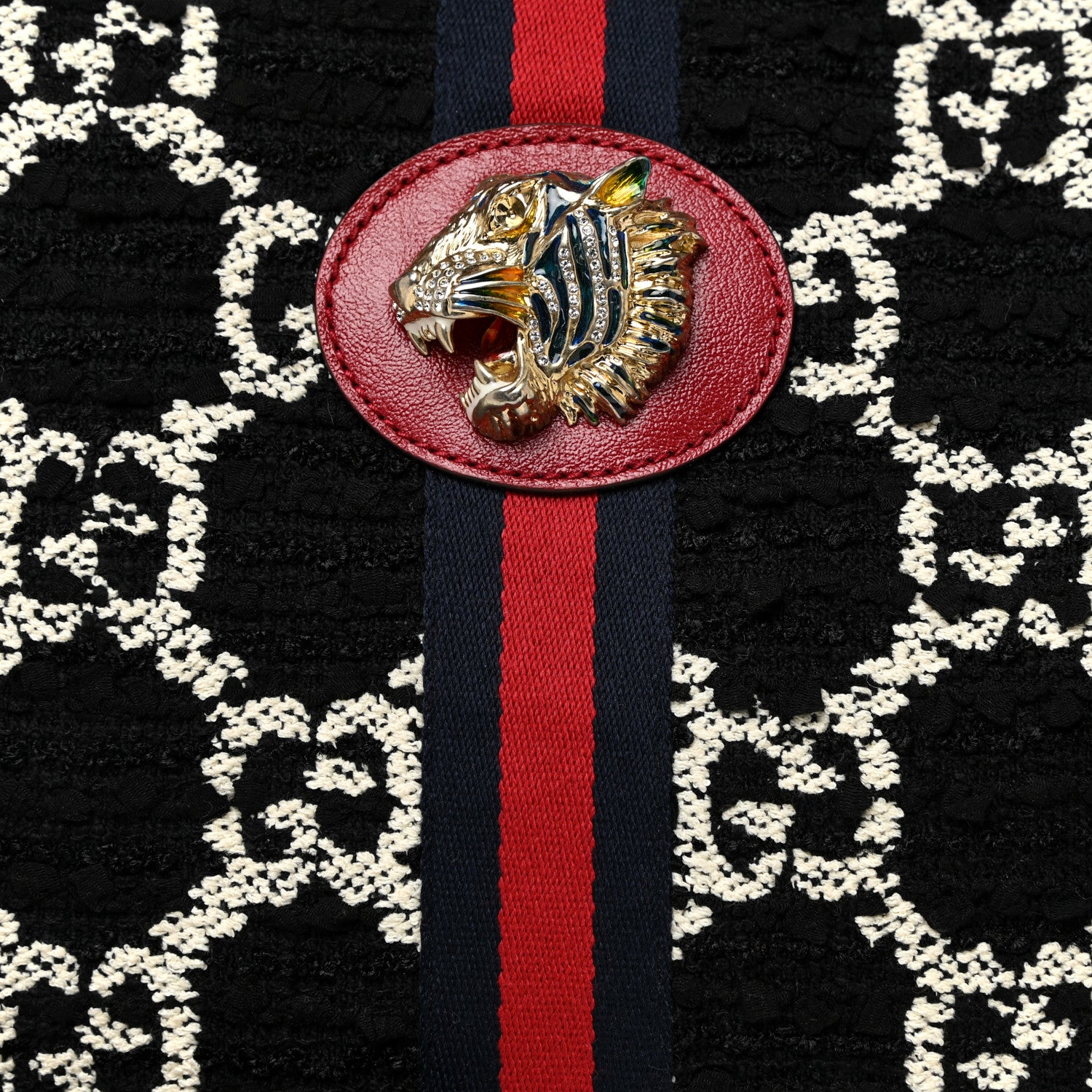Gucci Tweed GG Monogram Large Rajah Chain Tote Romantic Cherry Black White 9 of 12