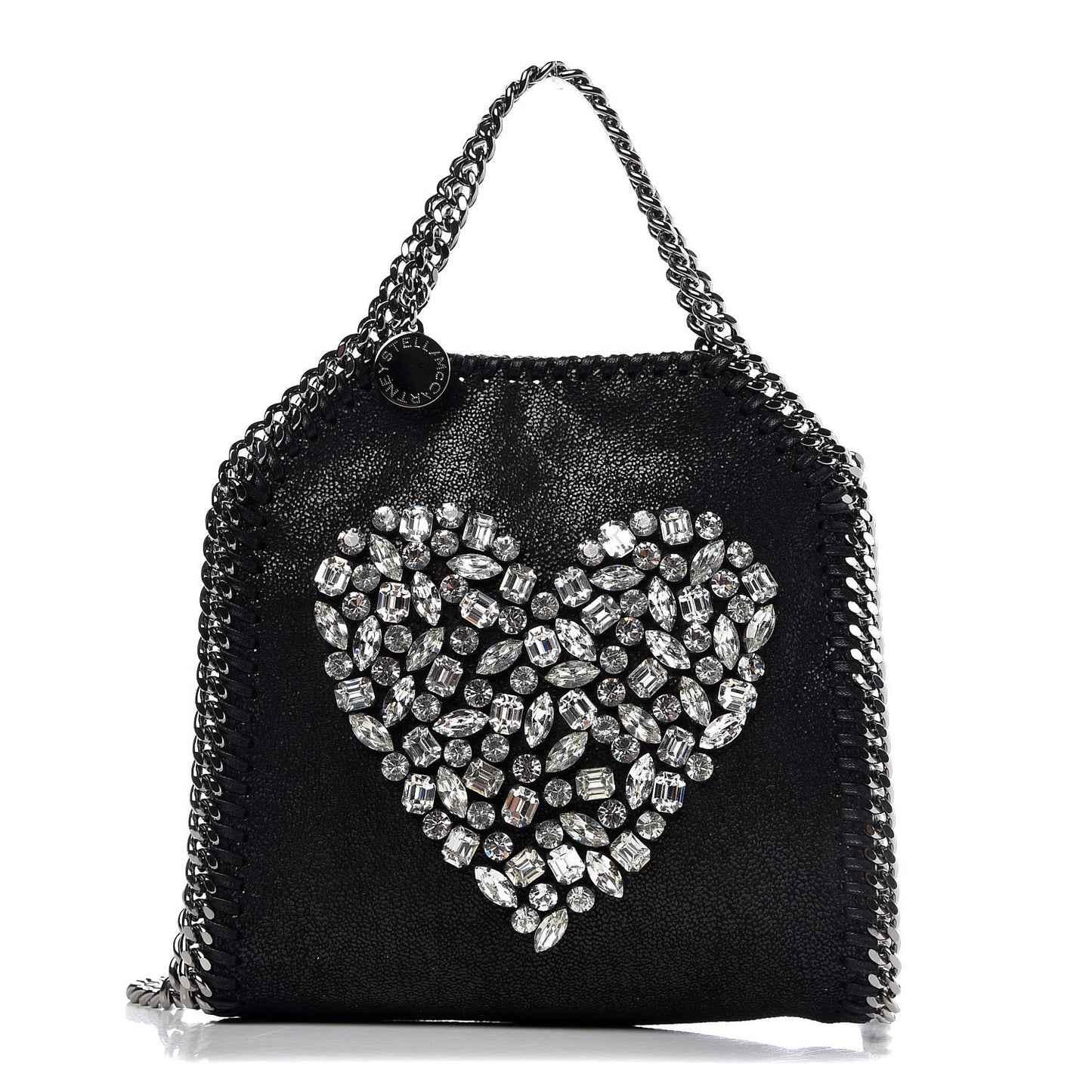 Shaggy Deer Crystal Stones Heart Tiny Falabella Tote Black