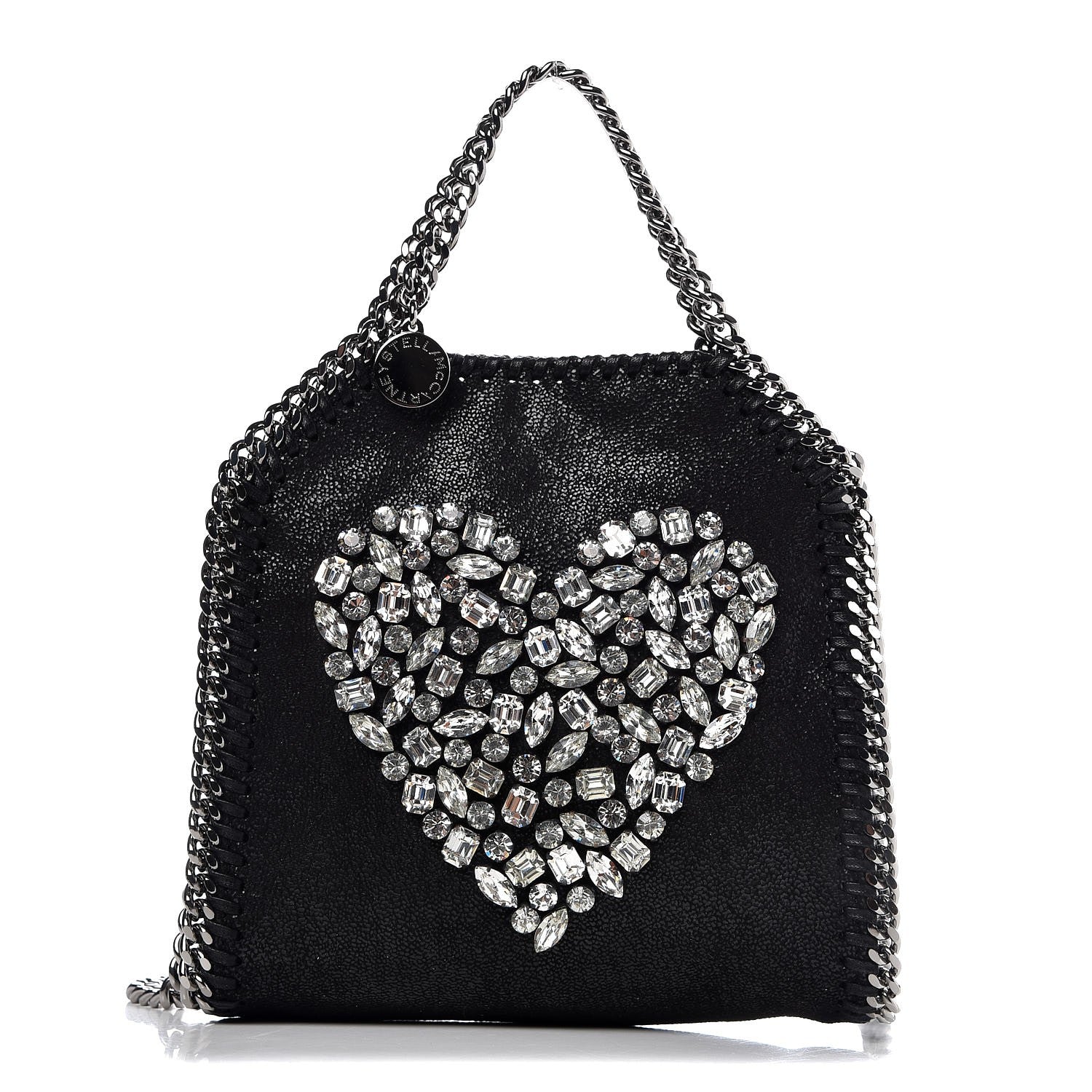 Stella McCartney Shaggy Deer Crystal Stones Heart Tiny Falabella Tote Black 1 of 9