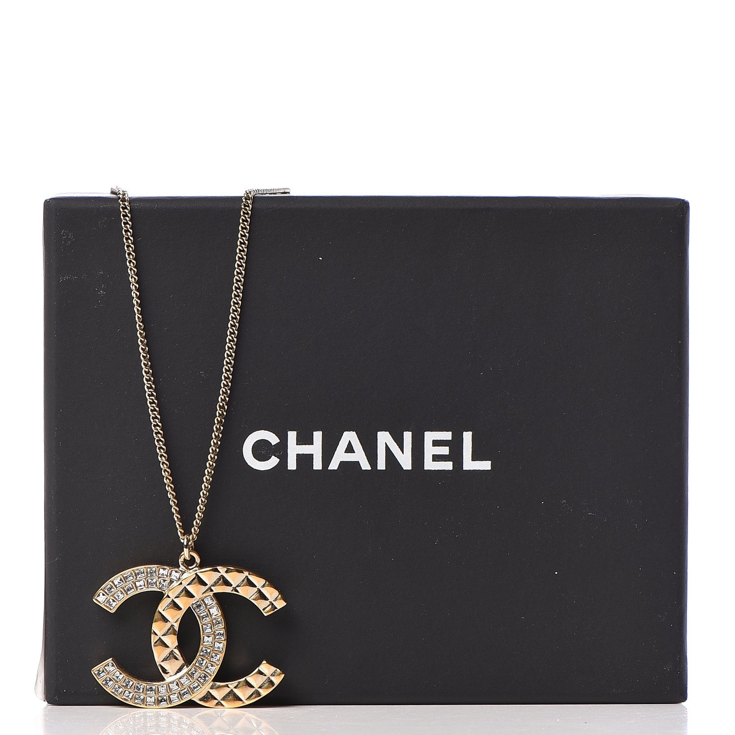 Baguette Crystal Quilted CC Pendant Necklace Gold