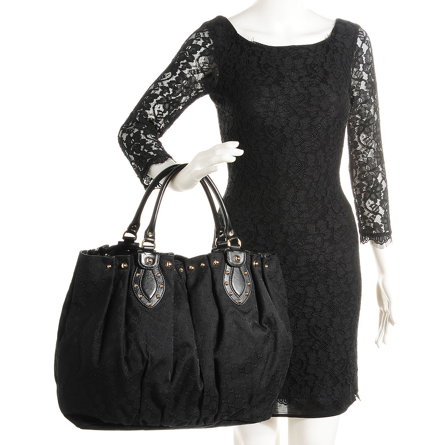 Gucci Monogram Studded Pelham Tote Black 2 of 7