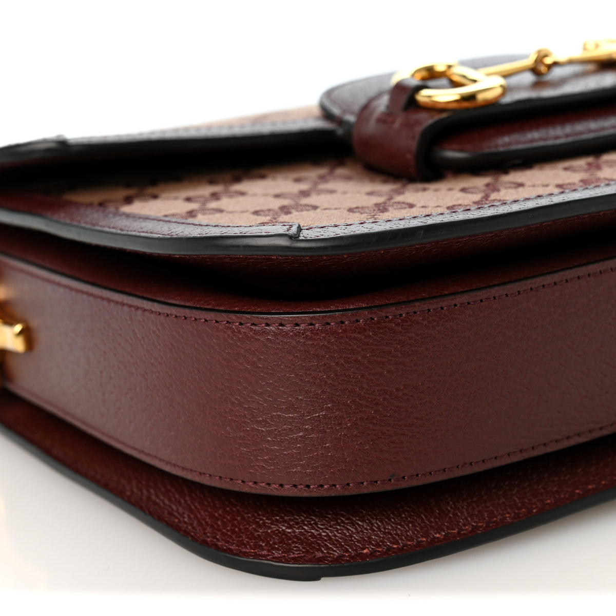 Gucci Monogram Textured Dollar Calfskin Horsebit 1955 Shoulder Bag Sahara Rubino Chardonnay 9 of 10