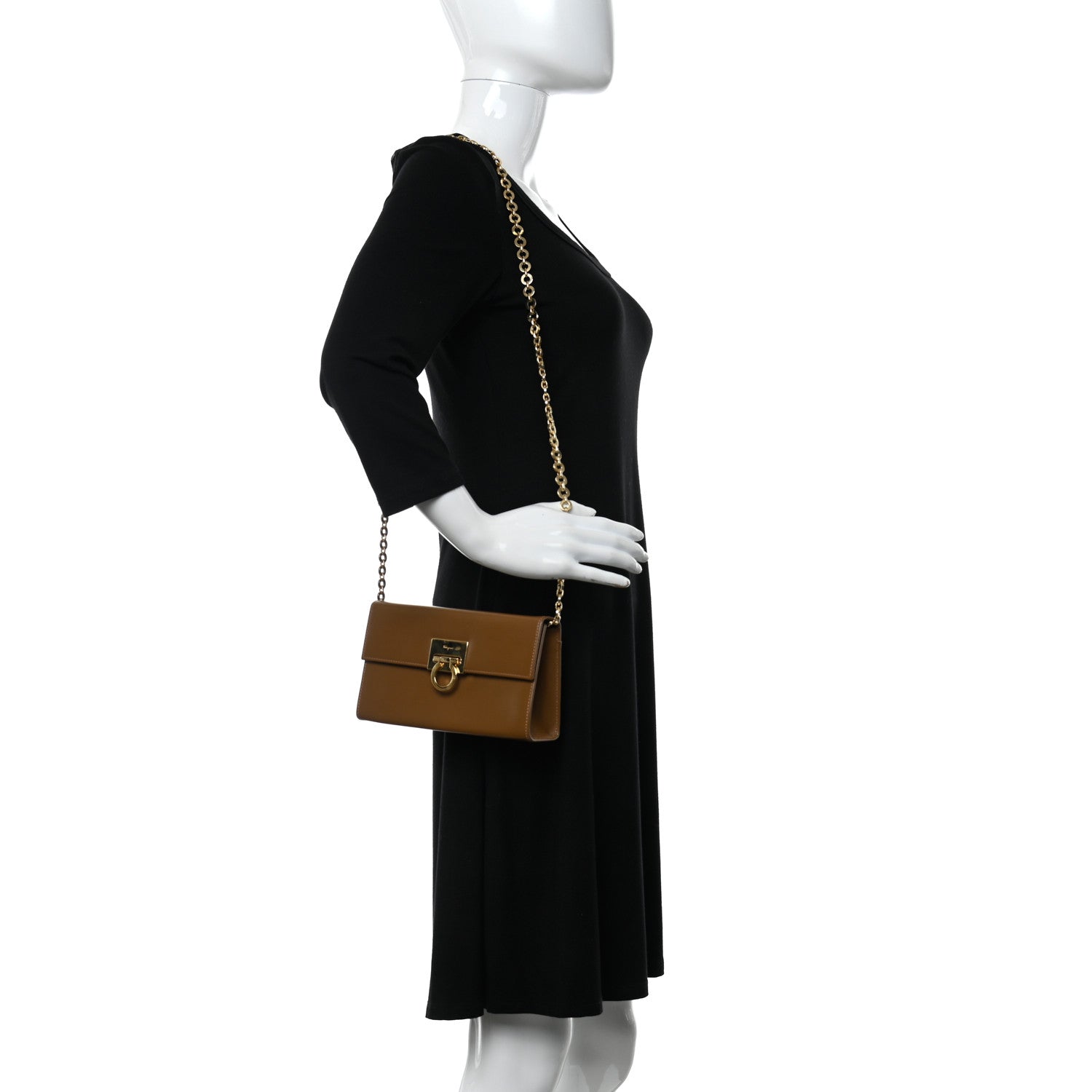 Salvatore Ferragamo Calfskin Gancini Chain Crossbody Brown 2 of 9