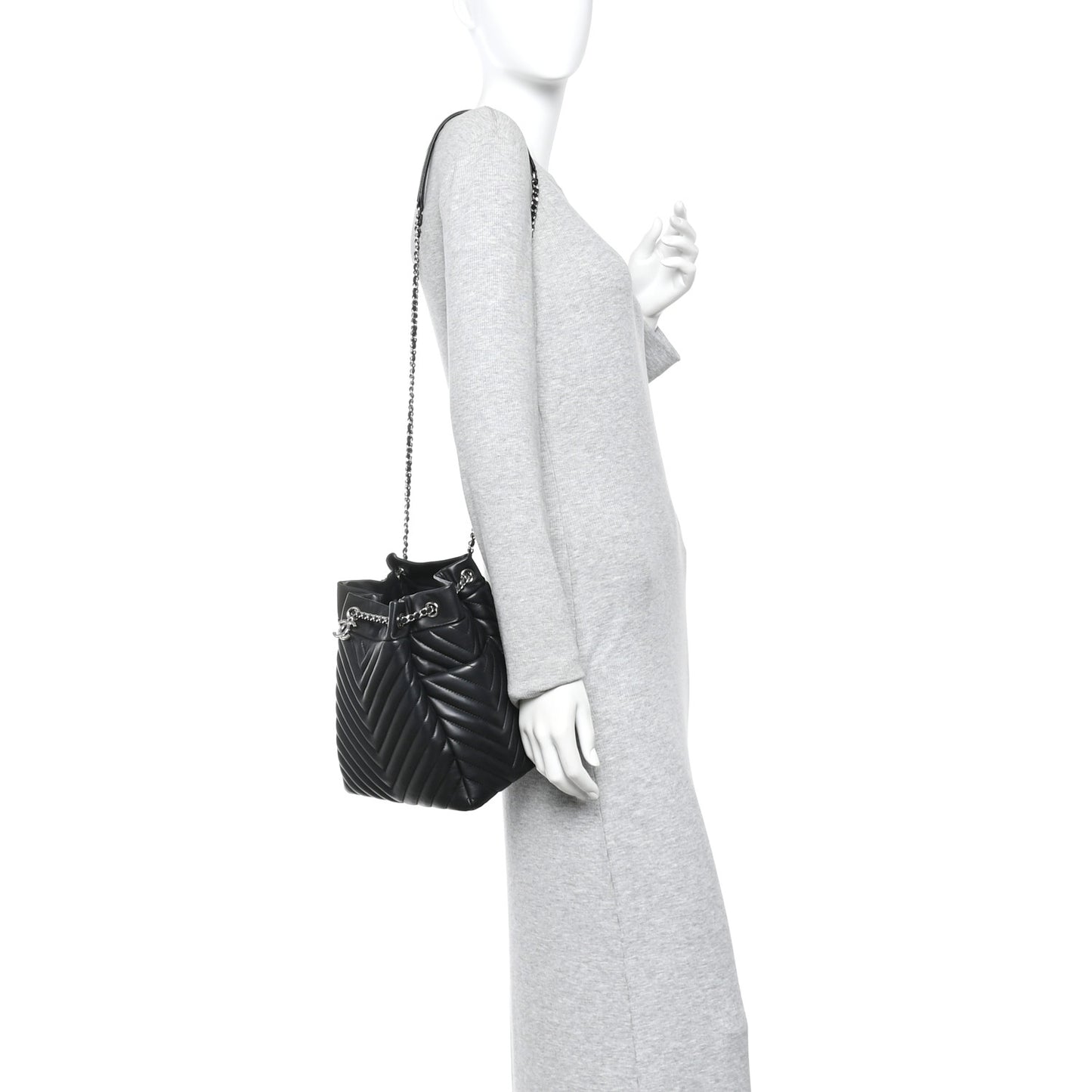 Lambskin Chevron Small Urban Spirit Drawstring Bag Black