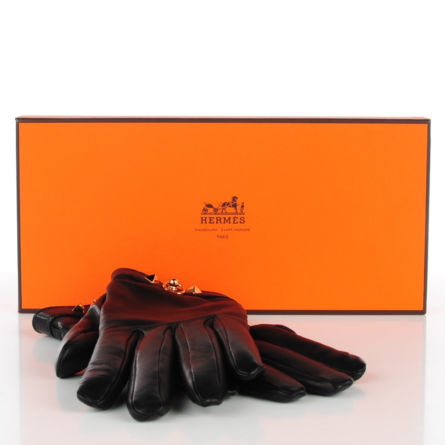 Hermes Lambskin Louise Gloves 7.5 Black 6 of 6