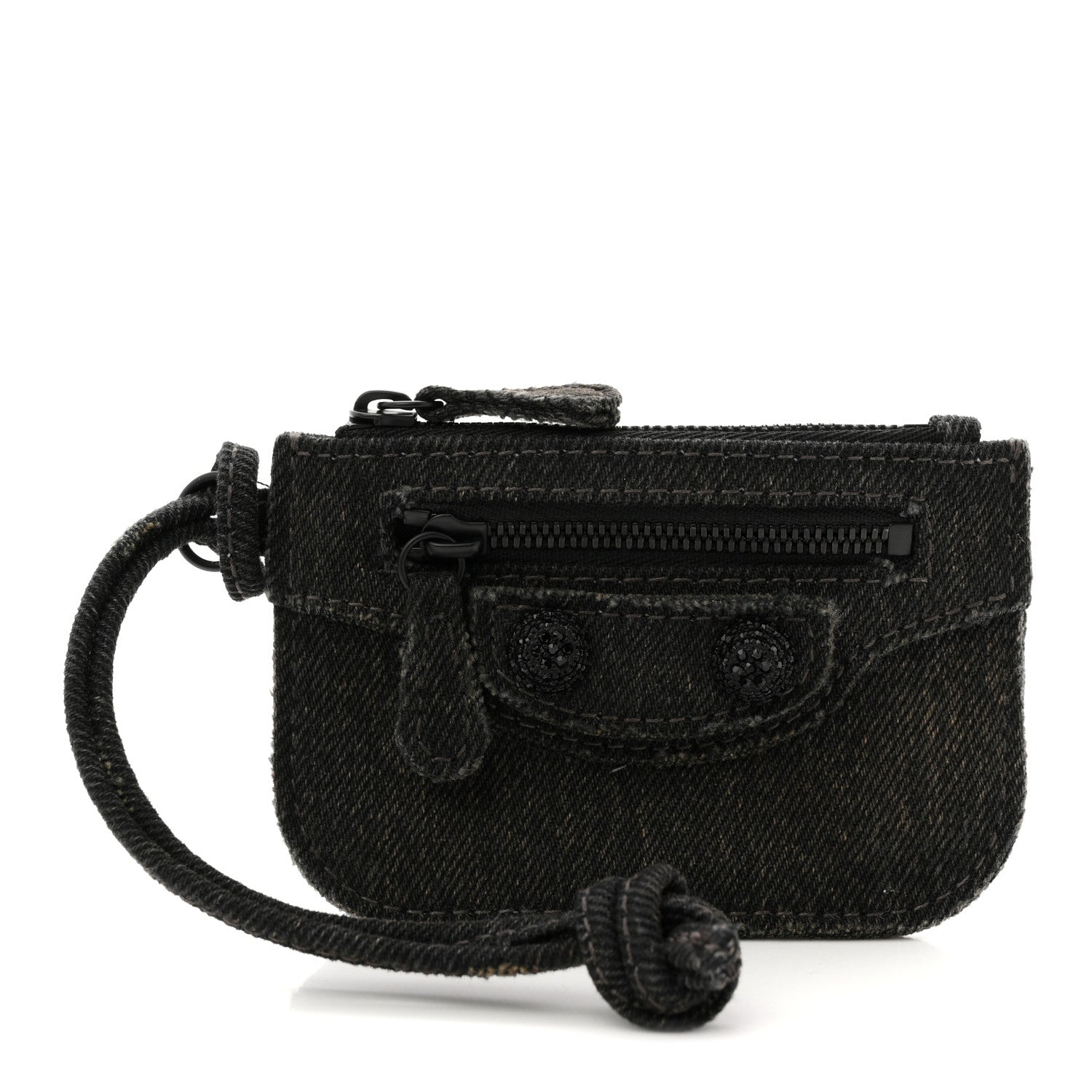 Balenciaga Denim Crystal Coin Purse Black 1 of 16