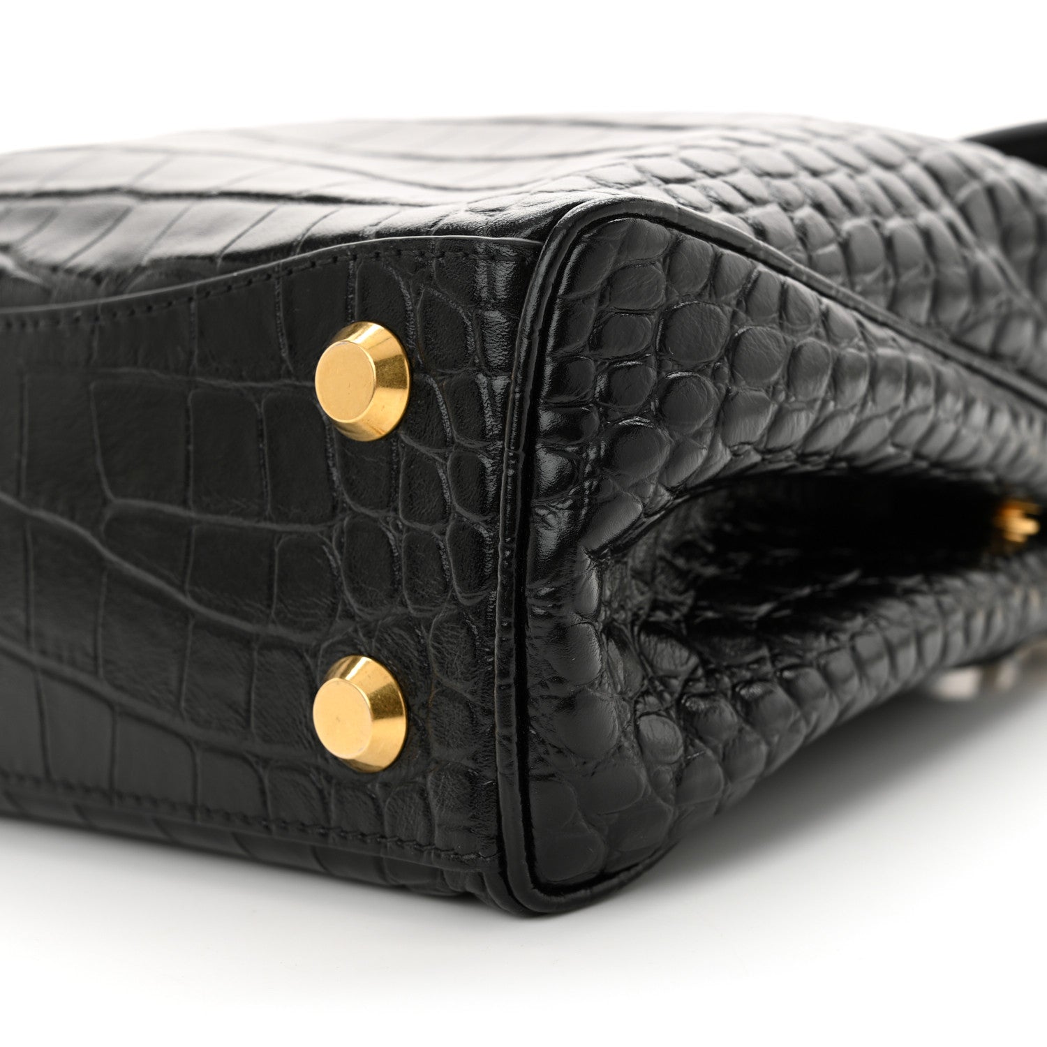 Balenciaga Shiny Calfskin Crocodile Embossed Mini Rodeo Top Handle Handbag Black 10 of 11
