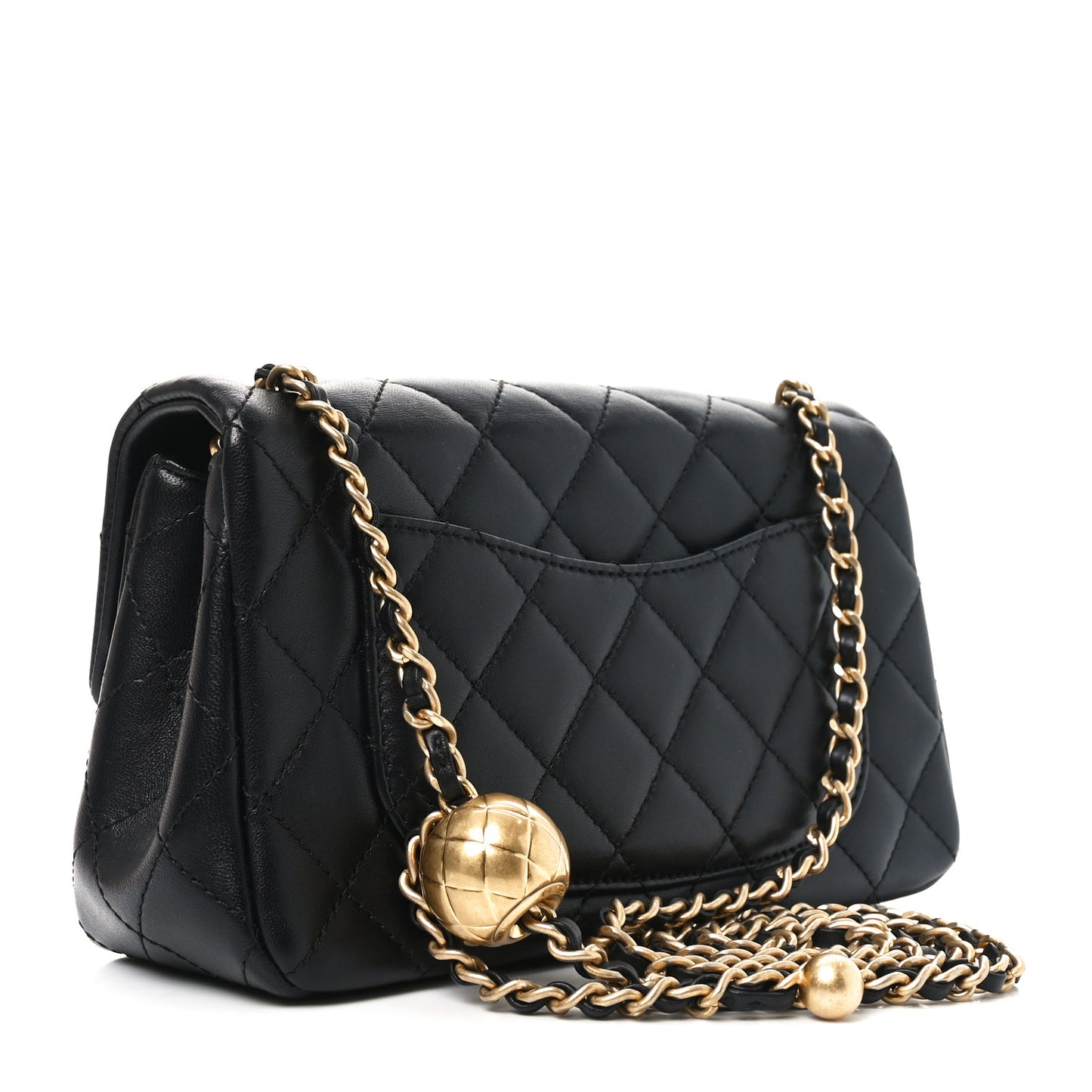 Lambskin Quilted Mini Rectangular Pearl Crush Flap Black