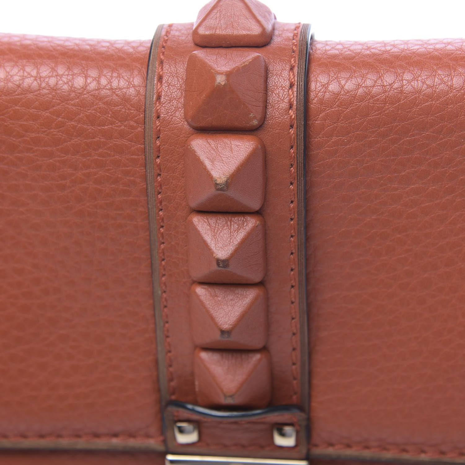 Valentino Garavani Pebbled Calfskin Monochrome Medium Glam Lock Rockstud Flap English Red 10 of 15