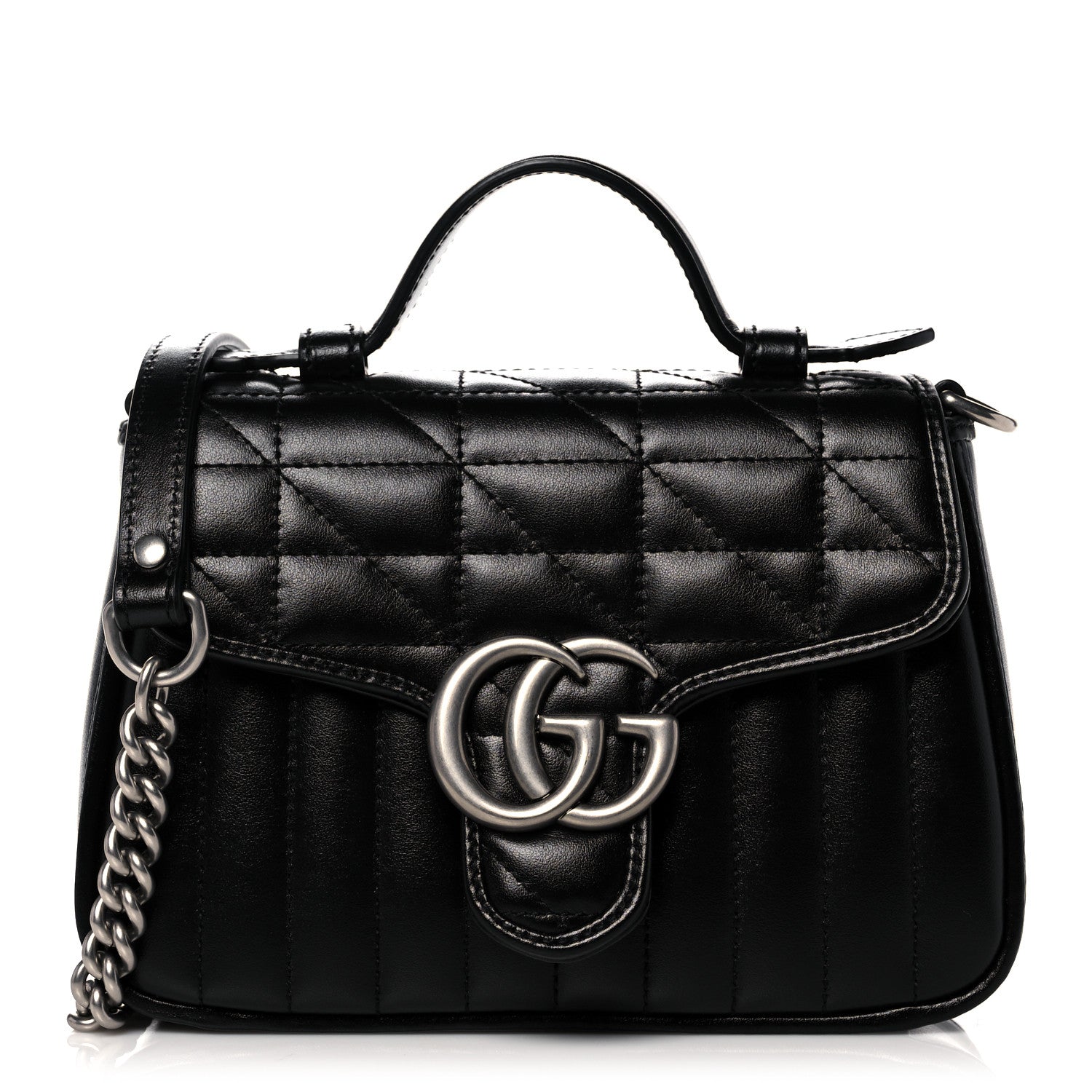 Gucci Calfskin Matelasse Aria Mini GG Marmont Top Handle Shoulder Bag Black 1 of 13