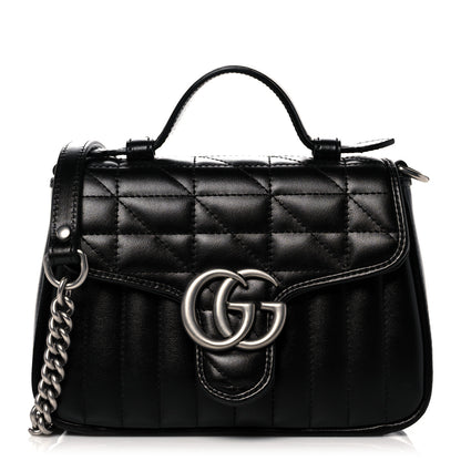 Gucci Calfskin Matelasse Aria Mini GG Marmont Top Handle Shoulder Bag Black 1 of 13