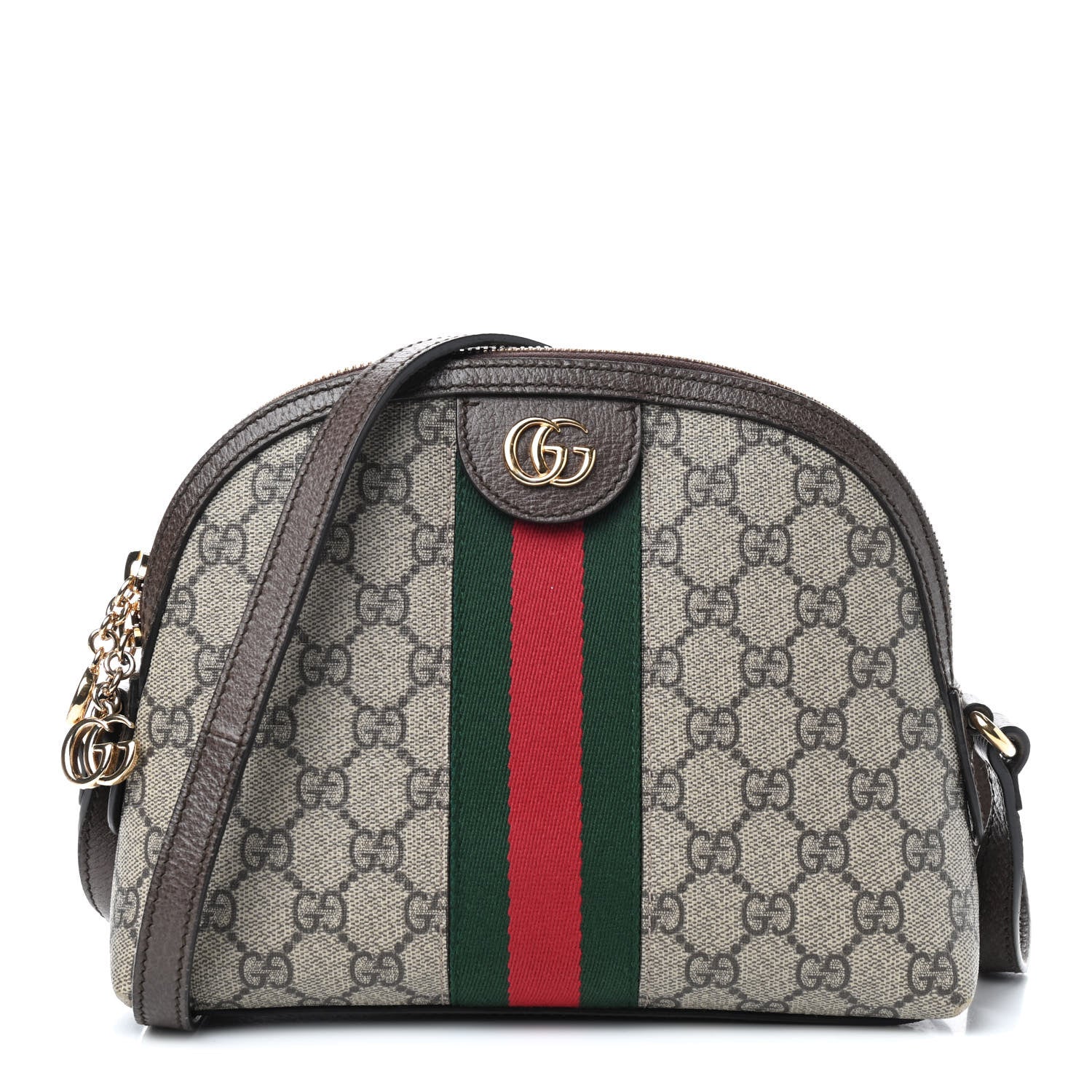 Gucci GG Supreme Monogram Textured Dollar Calfskin Web Small Ophidia Dome Shoulder Bag Beige Ebony New Acero 1 of 9