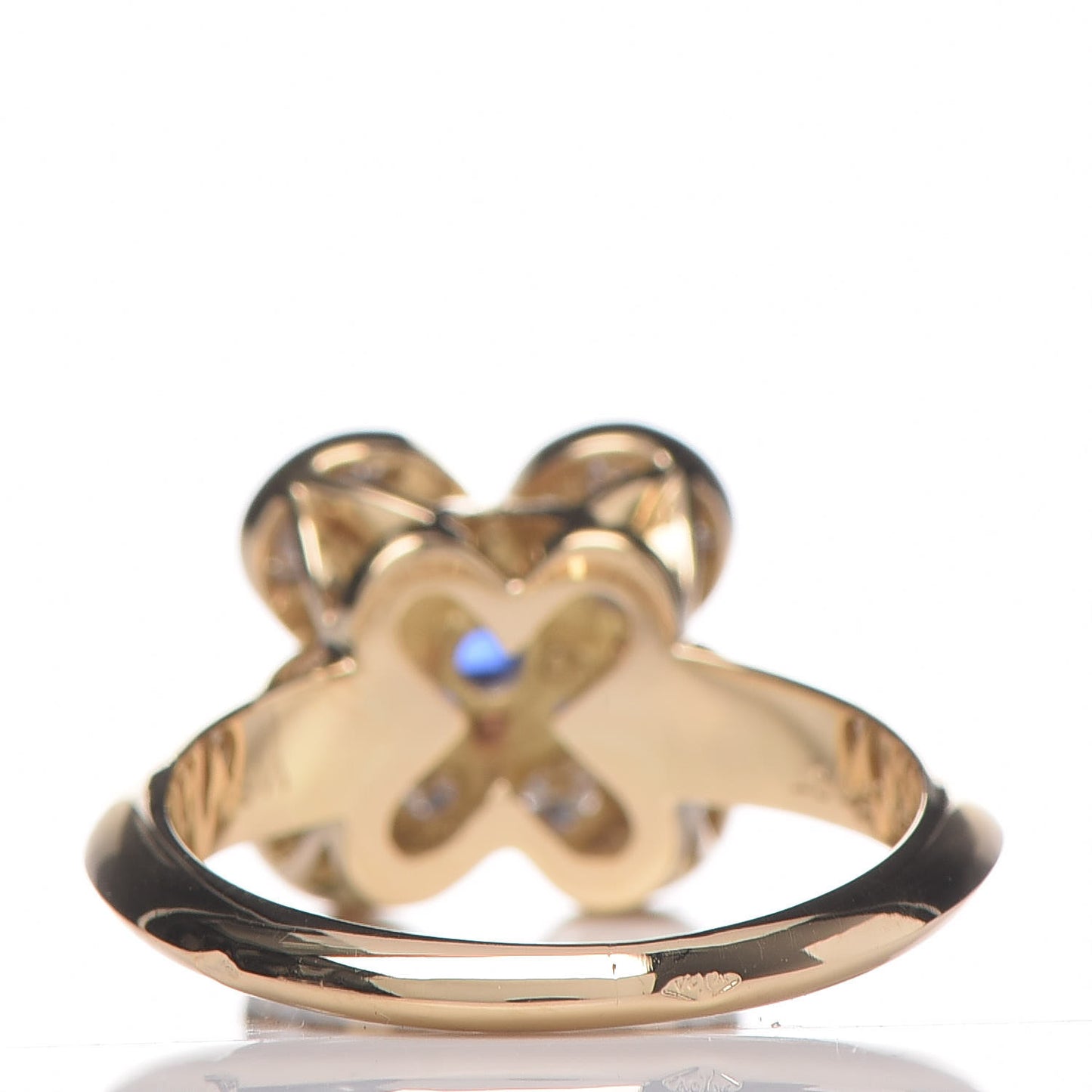 18K Yellow Gold Diamond Blue Sapphire Trefle Ring 50 5.5