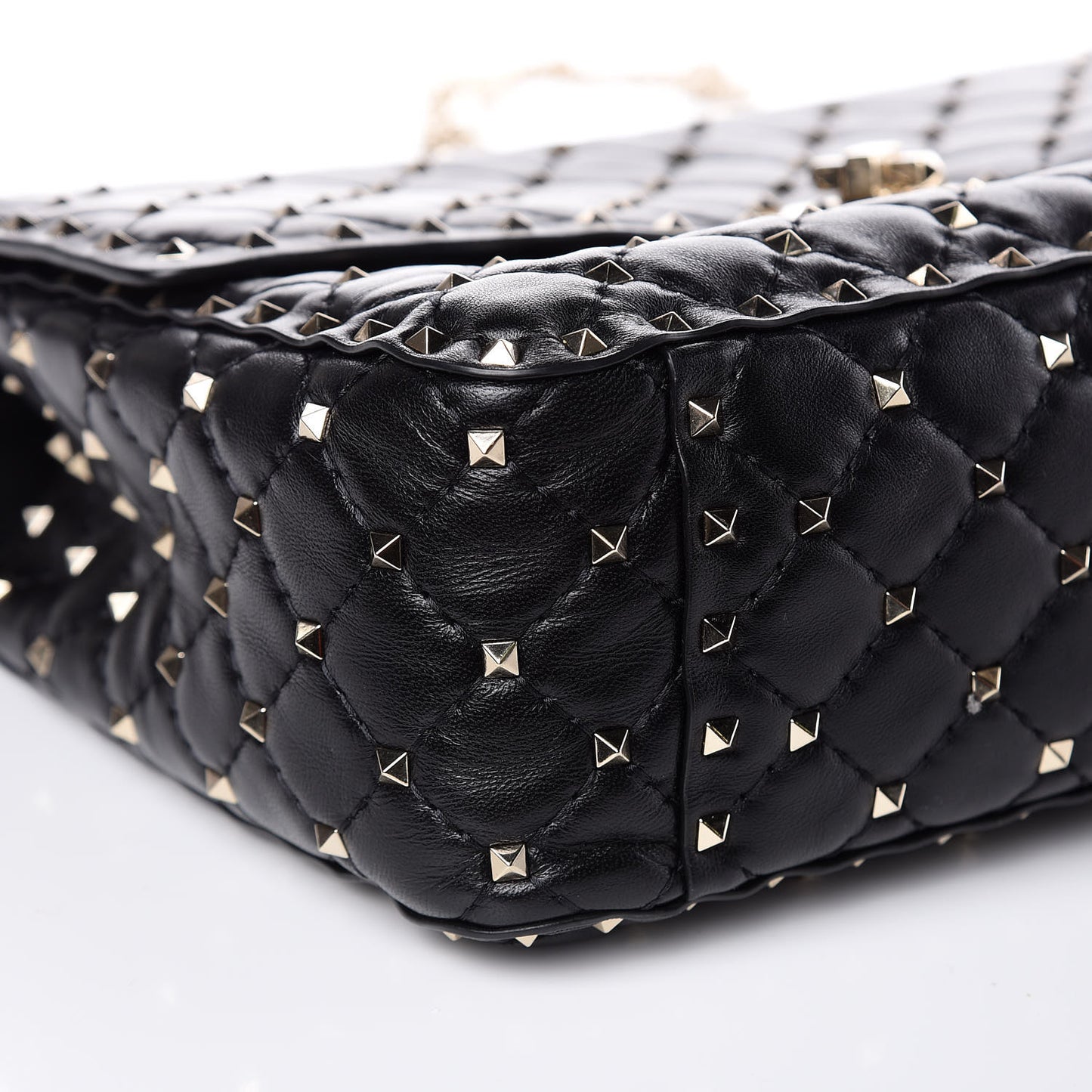 Lambskin Large Rockstud Spike Shoulder Bag Black