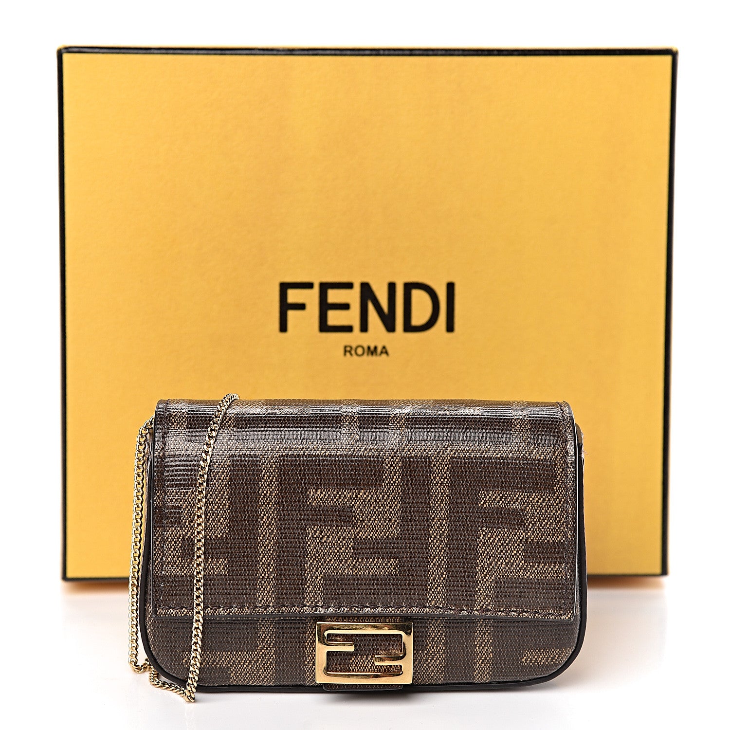 Fendi Glazed Fabric FF 1974 Nano Baguette Belt Charm Mogano Panna 11 of 11