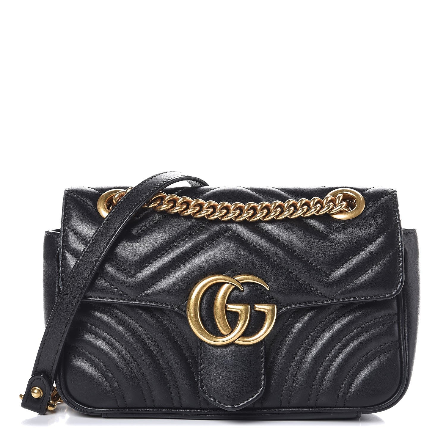 Gucci Calfskin Matelasse Mini GG Marmont Shoulder Bag Black 1 of 10
