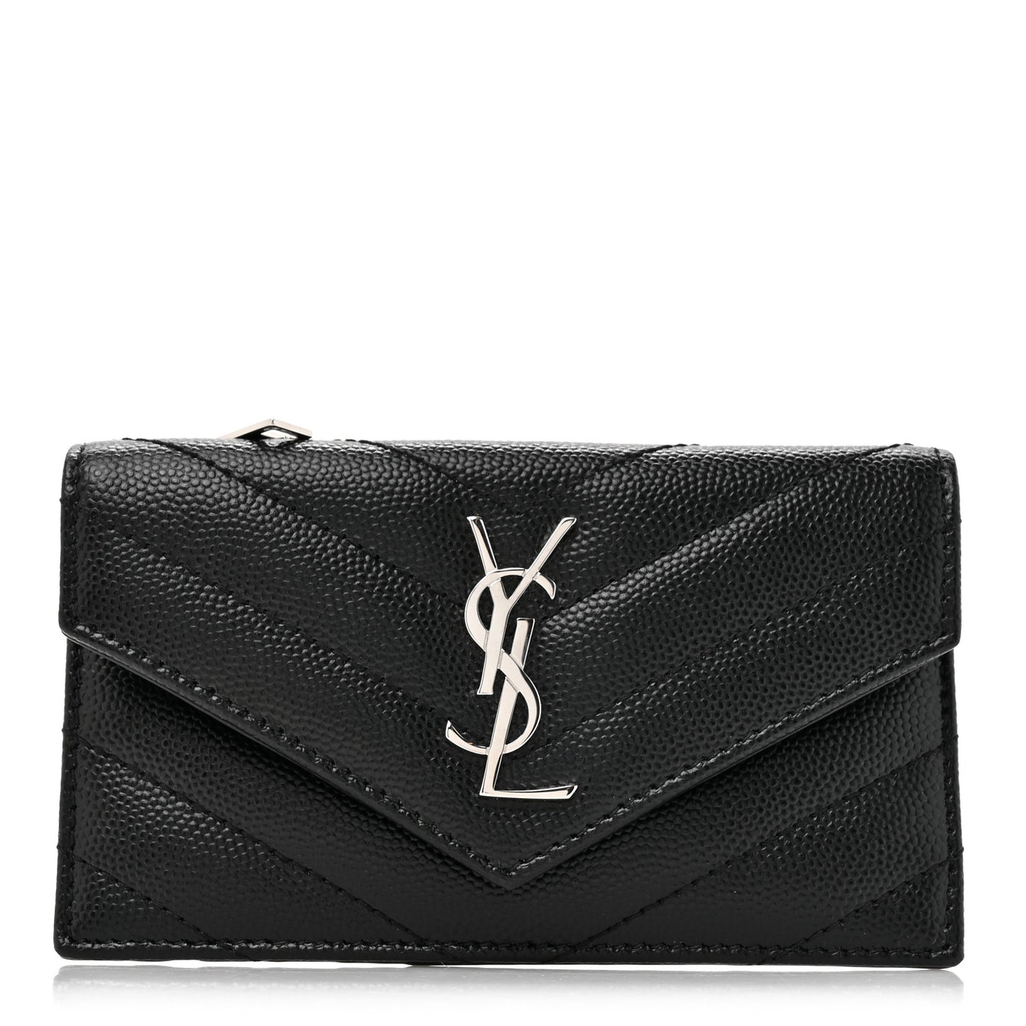 Grain De Poudre Matelasse Chevron Monogram Compact Wallet Black