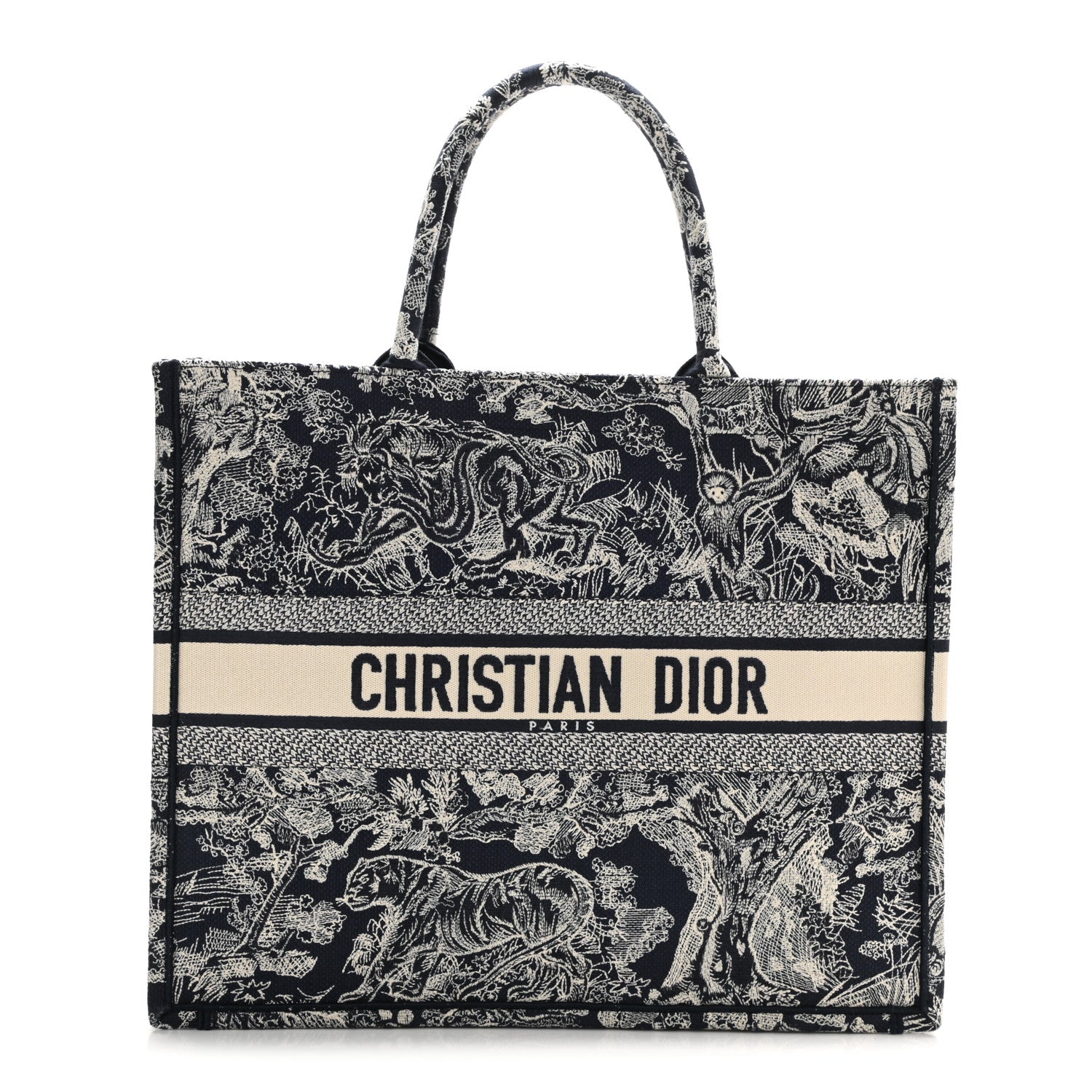 Christian Dior Canvas Embroidered Large Dioriviera Toile De Jouy Reverse Book Tote Blue 1 of 8