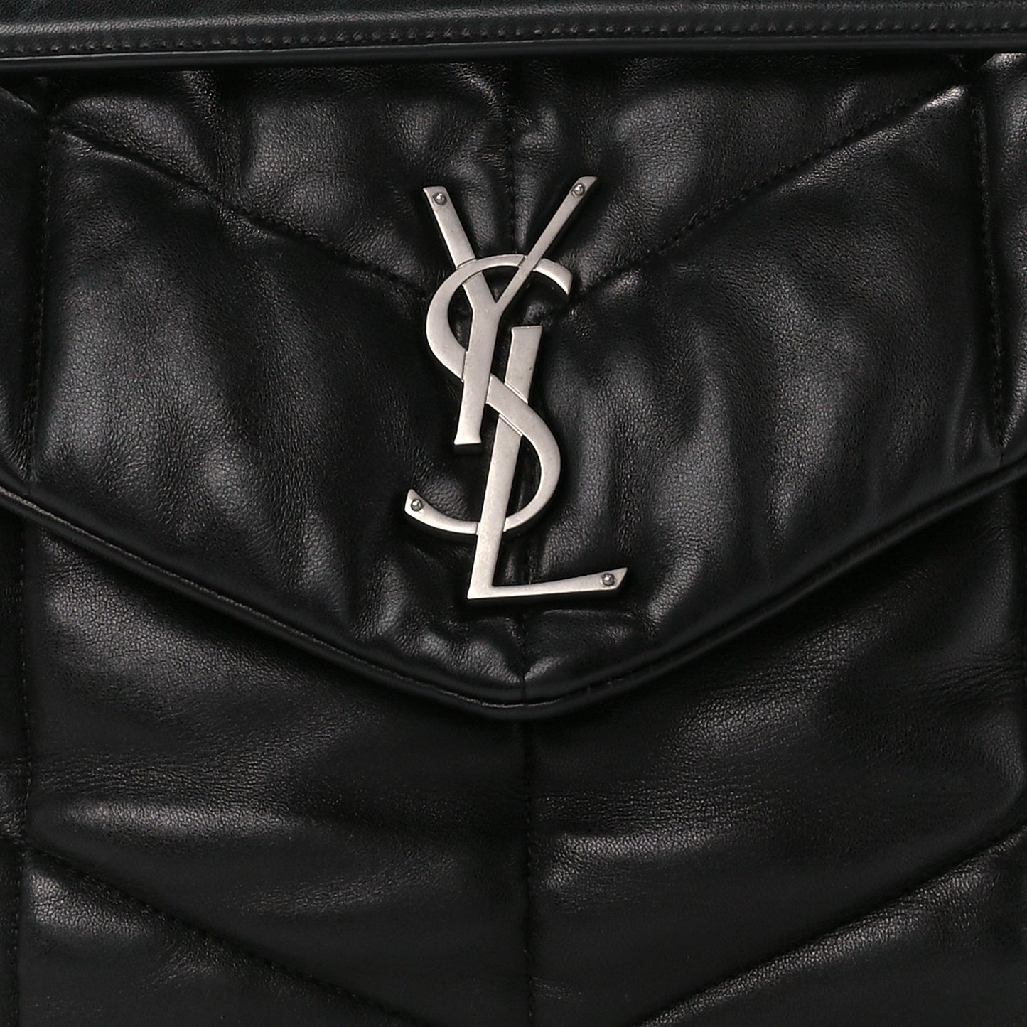 Lambskin Quilted Medium Loulou Puffer Monogram Chain Satchel Black