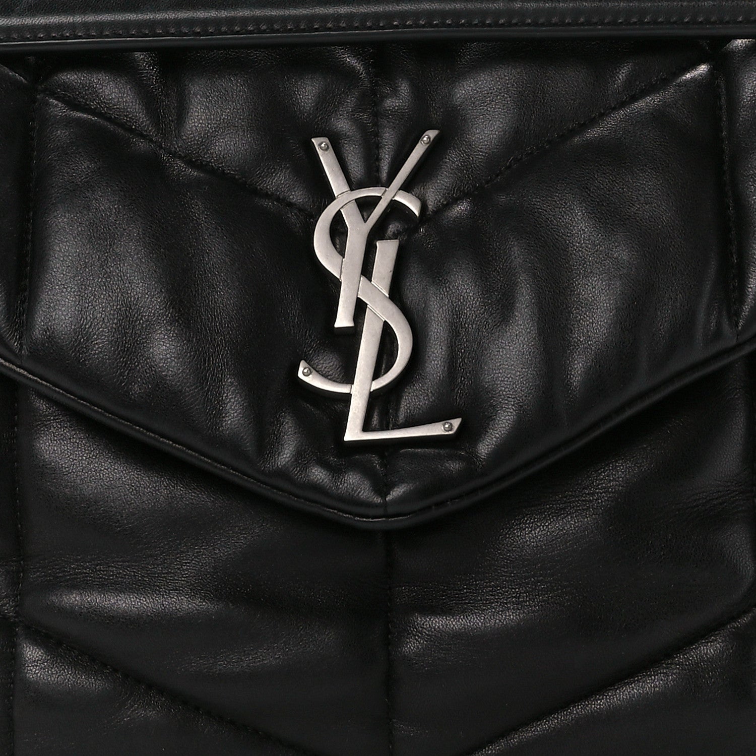 Saint Laurent Lambskin Quilted Medium Loulou Puffer Monogram Chain Satchel Black 9 of 12