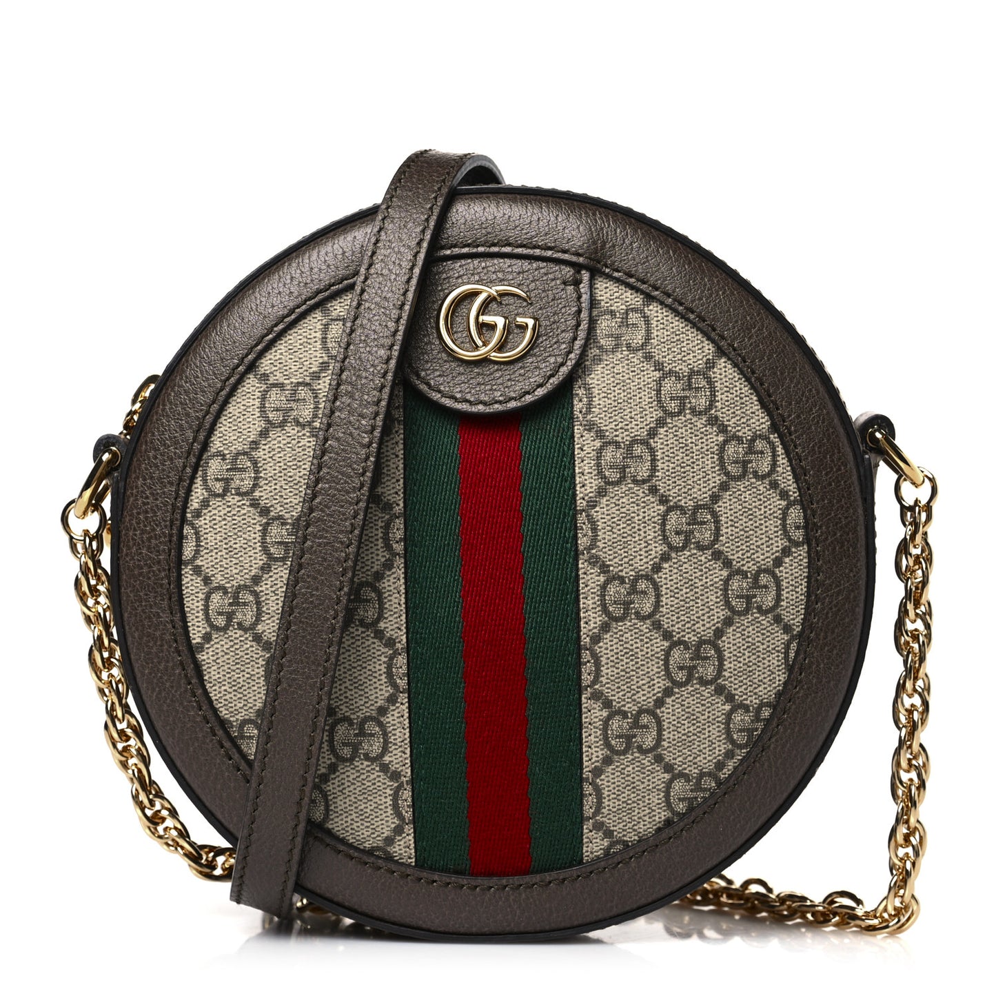 GG Supreme Monogram Web Mini Ophidia Round Shoulder Bag Brown