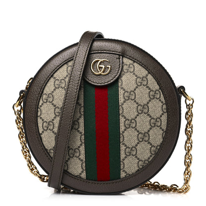 Gucci GG Supreme Monogram Web Mini Ophidia Round Shoulder Bag Brown 1 of 9