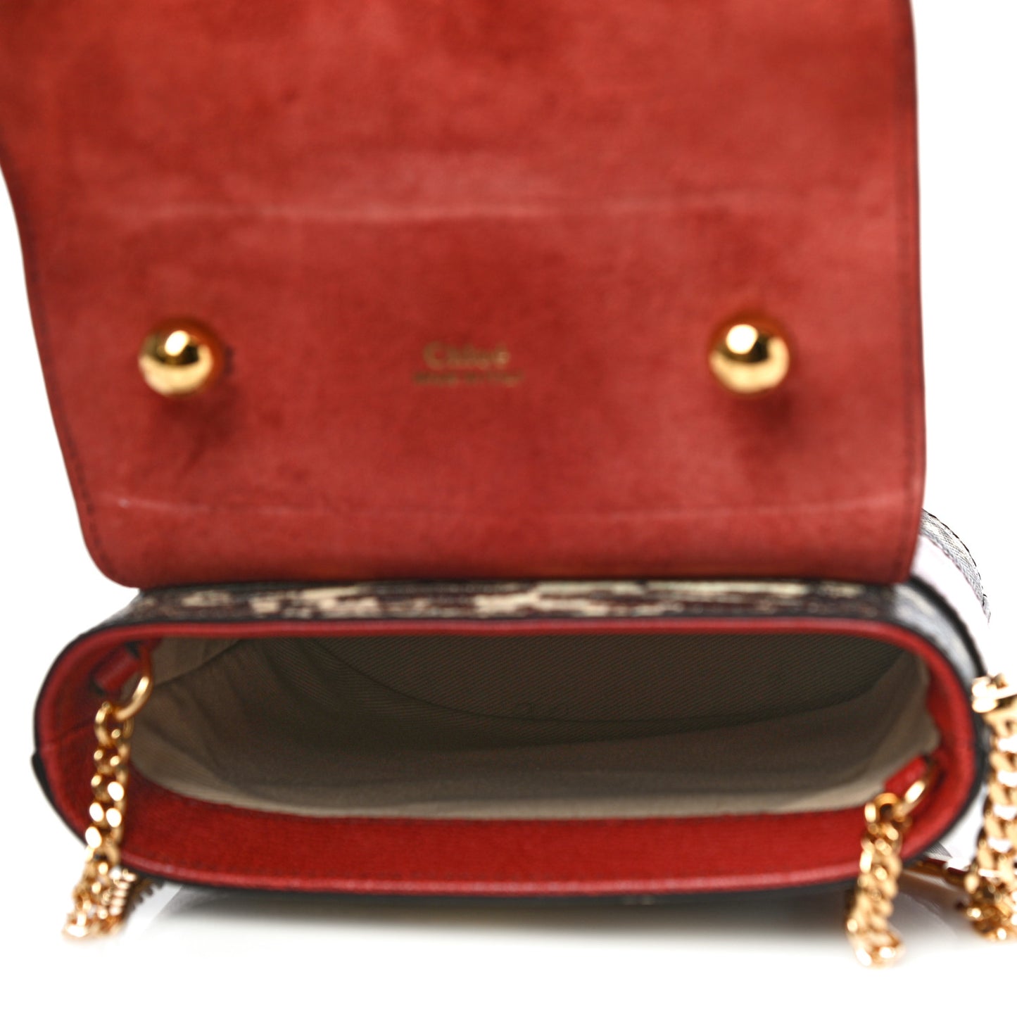 Calfskin Lizard Embossed Small Aby Lock Sepia Brown