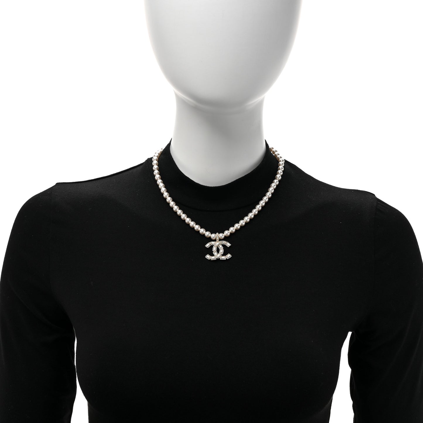 Pearl Crystal Baguette CC Short Necklace Gold