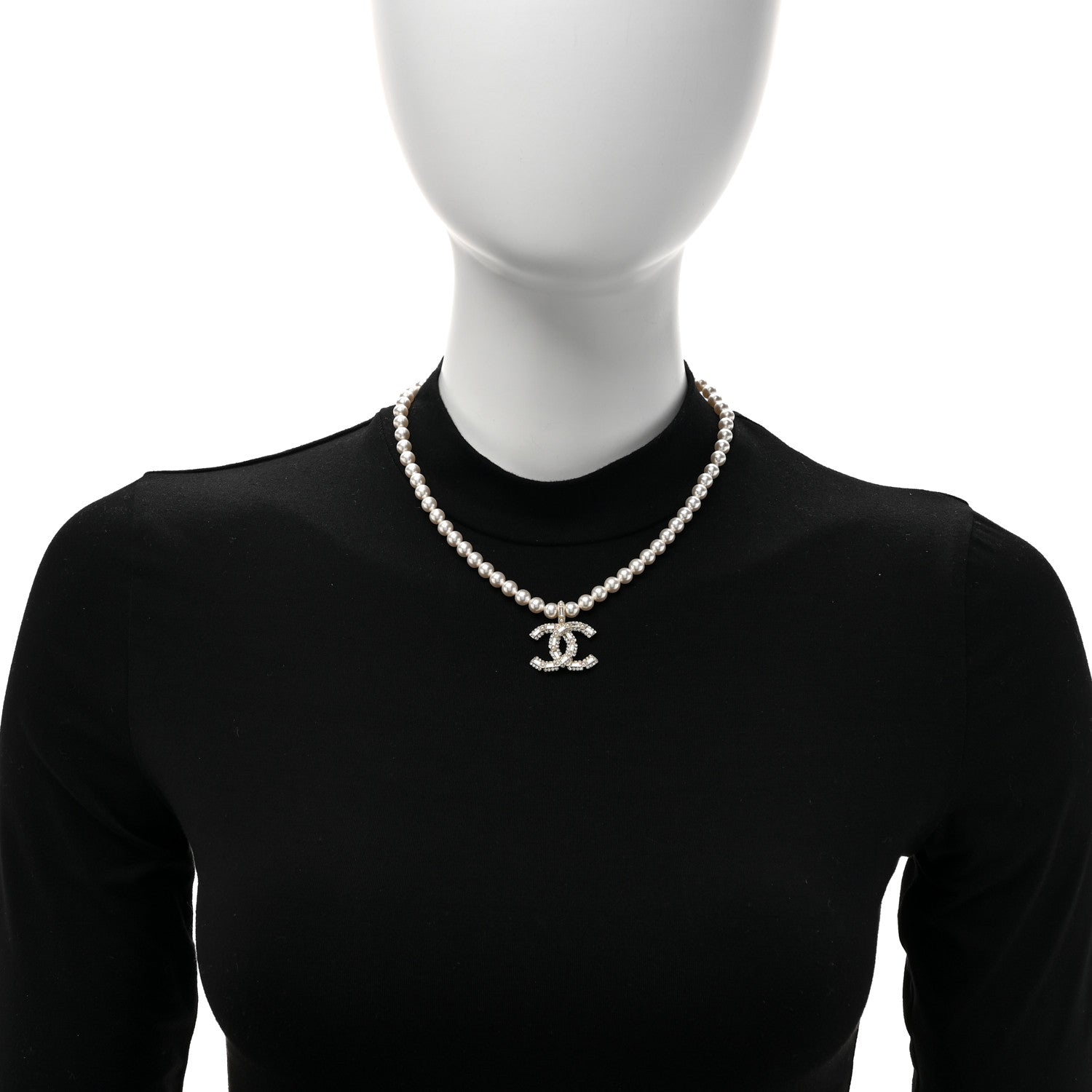 Chanel Pearl Crystal Baguette CC Short Necklace Gold 2 of 5