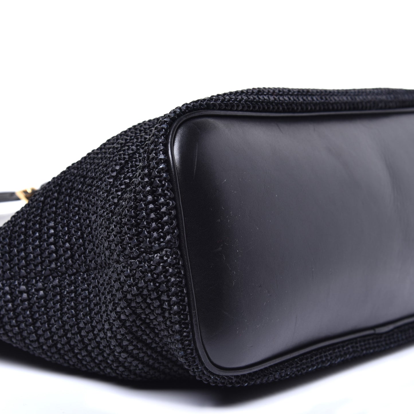 Calfskin Raffia Medium Shopper Tote Black