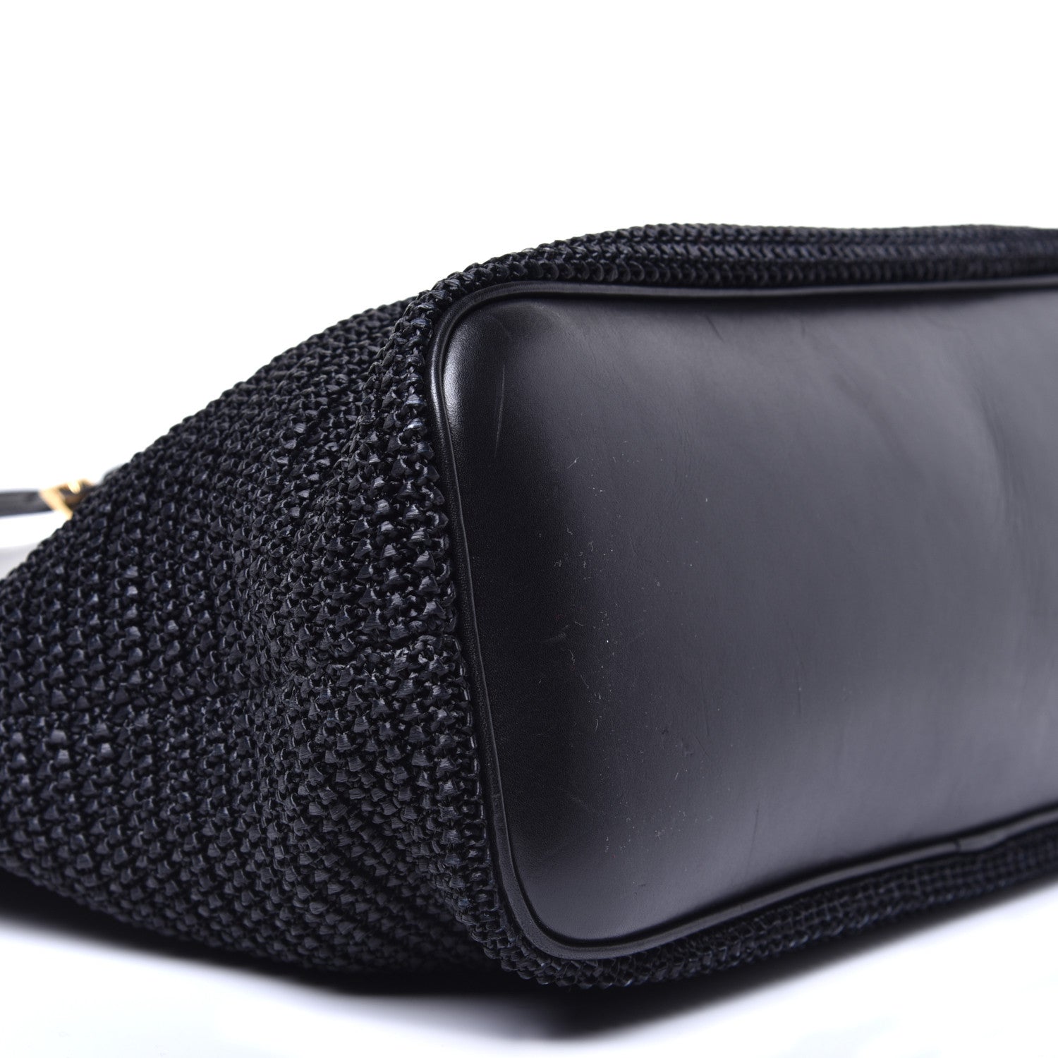 Saint Laurent Calfskin Raffia Medium Shopper Tote Black 7 of 9