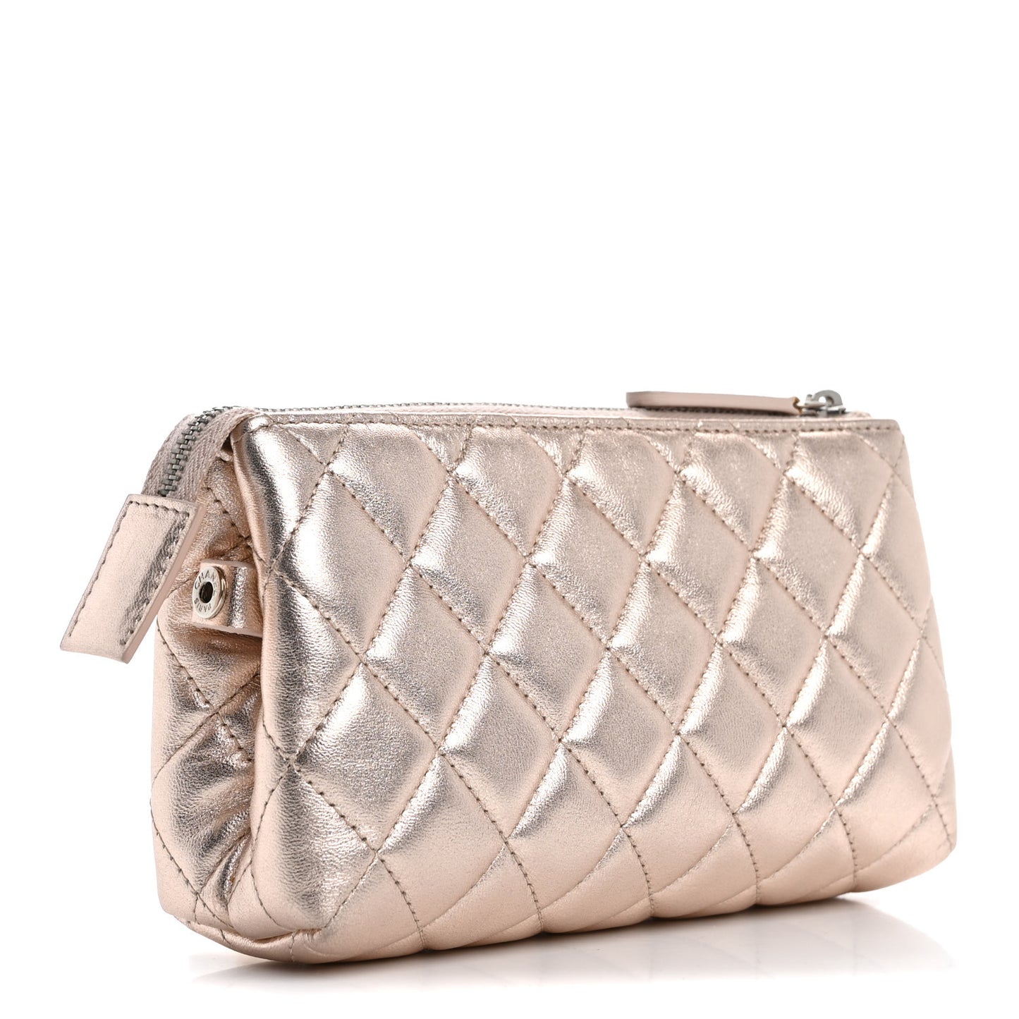 Metallic Lambskin Quilted Cosmetic Pouch Light Pink