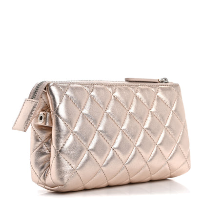 Chanel Metallic Lambskin Quilted Cosmetic Pouch Light Pink 3 of 8