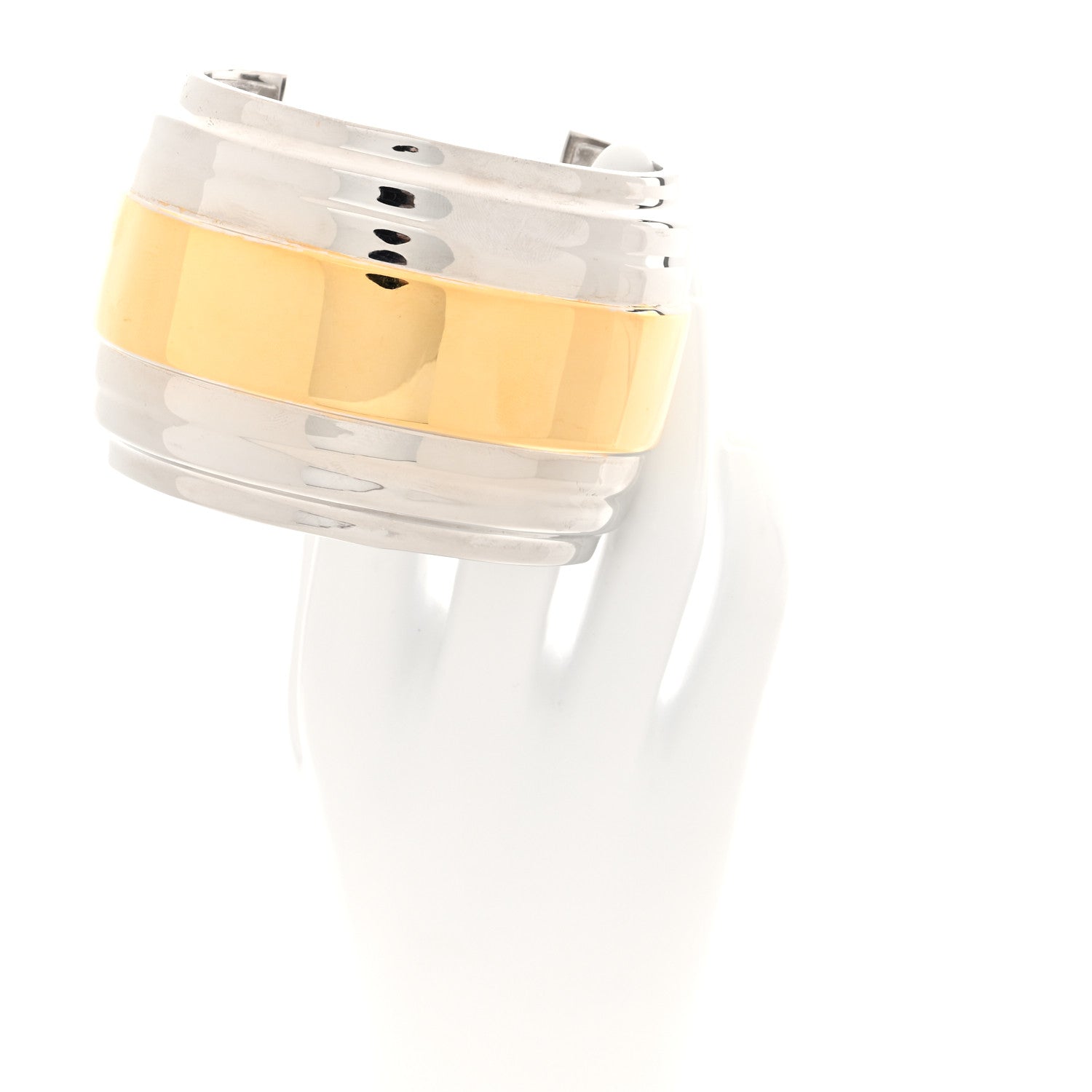 Saint Laurent Metal Two Tone Cuff Bracelet Gold Silver 2 of 4