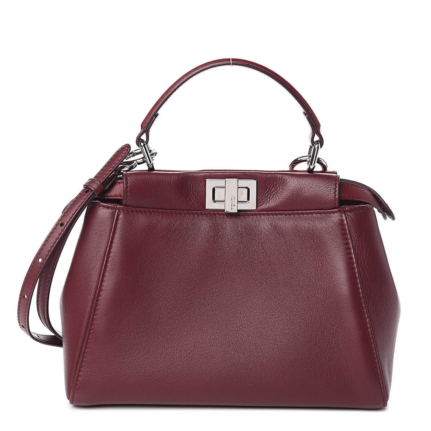 Fendi Nappa Mini Peekaboo Iconic Satchel Bordeaux 1 of 15