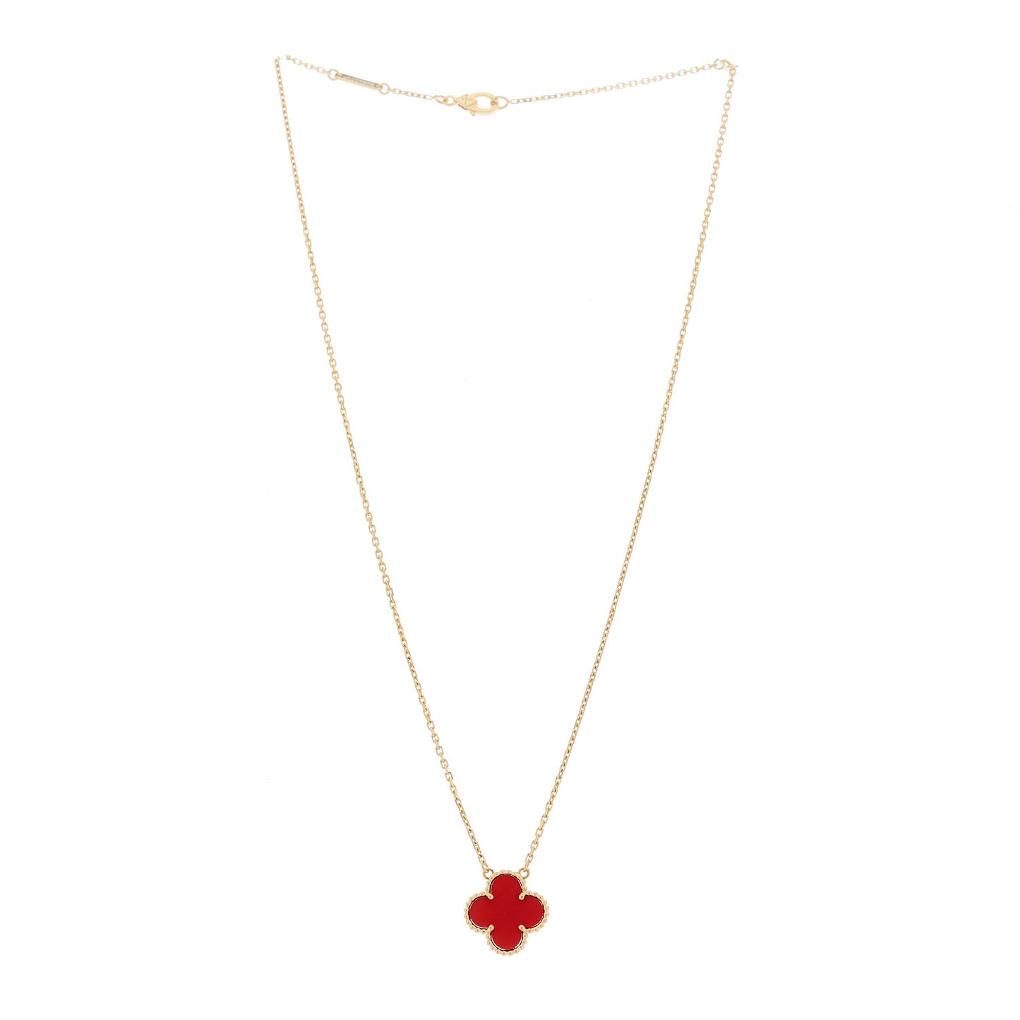 18K Yellow Gold Carnelian Vintage Alhambra Pendant Necklace