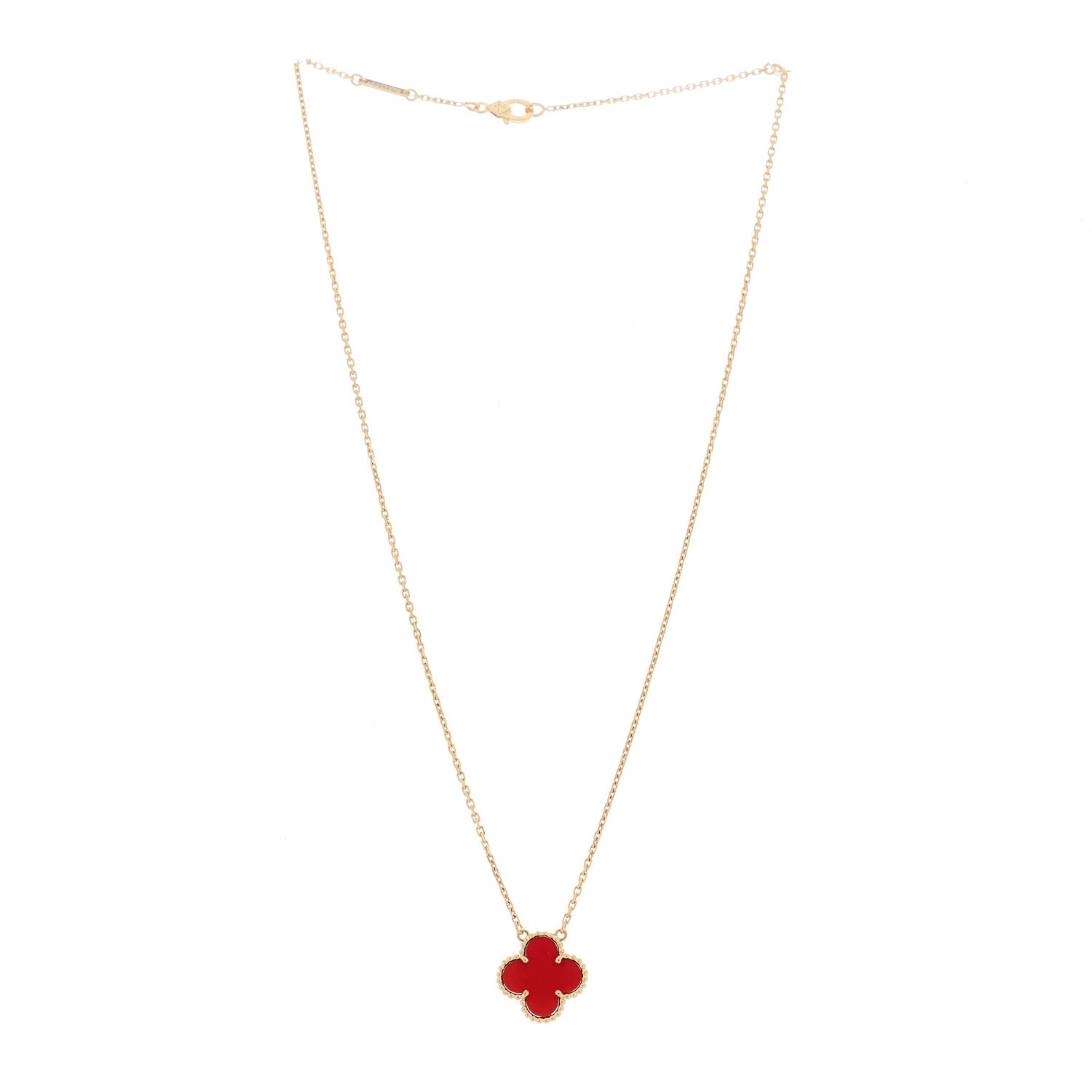 Van Cleef & Arpels 18K Yellow Gold Carnelian Vintage Alhambra Pendant Necklace 3 of 7