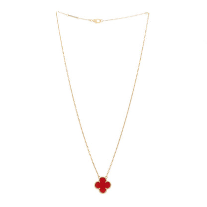 Van Cleef & Arpels 18K Yellow Gold Carnelian Vintage Alhambra Pendant Necklace 3 of 7