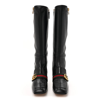 Gucci Malaga Kid Web GG Marmont Knee High Boots 39 Black 2 of 8