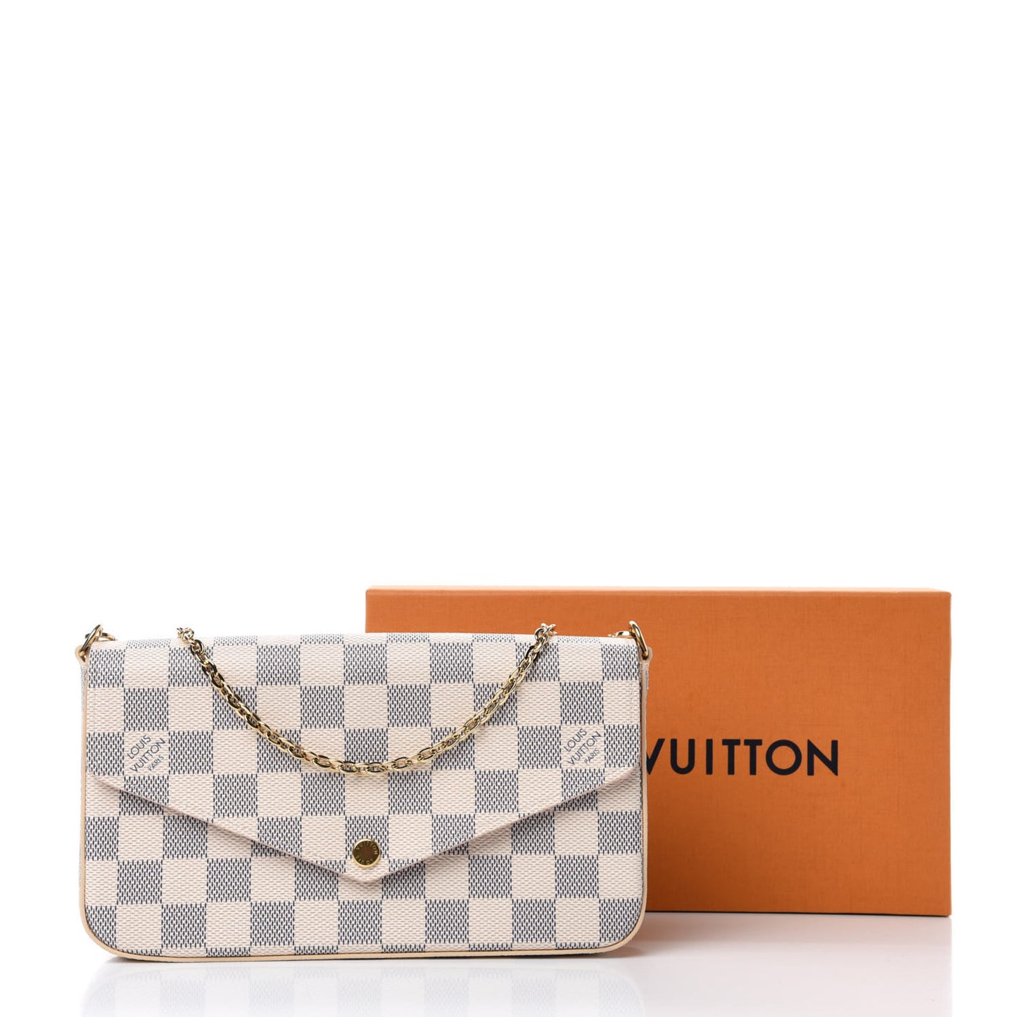 Damier Azur Pochette Felicie Chain Wallet Rose Ballerine