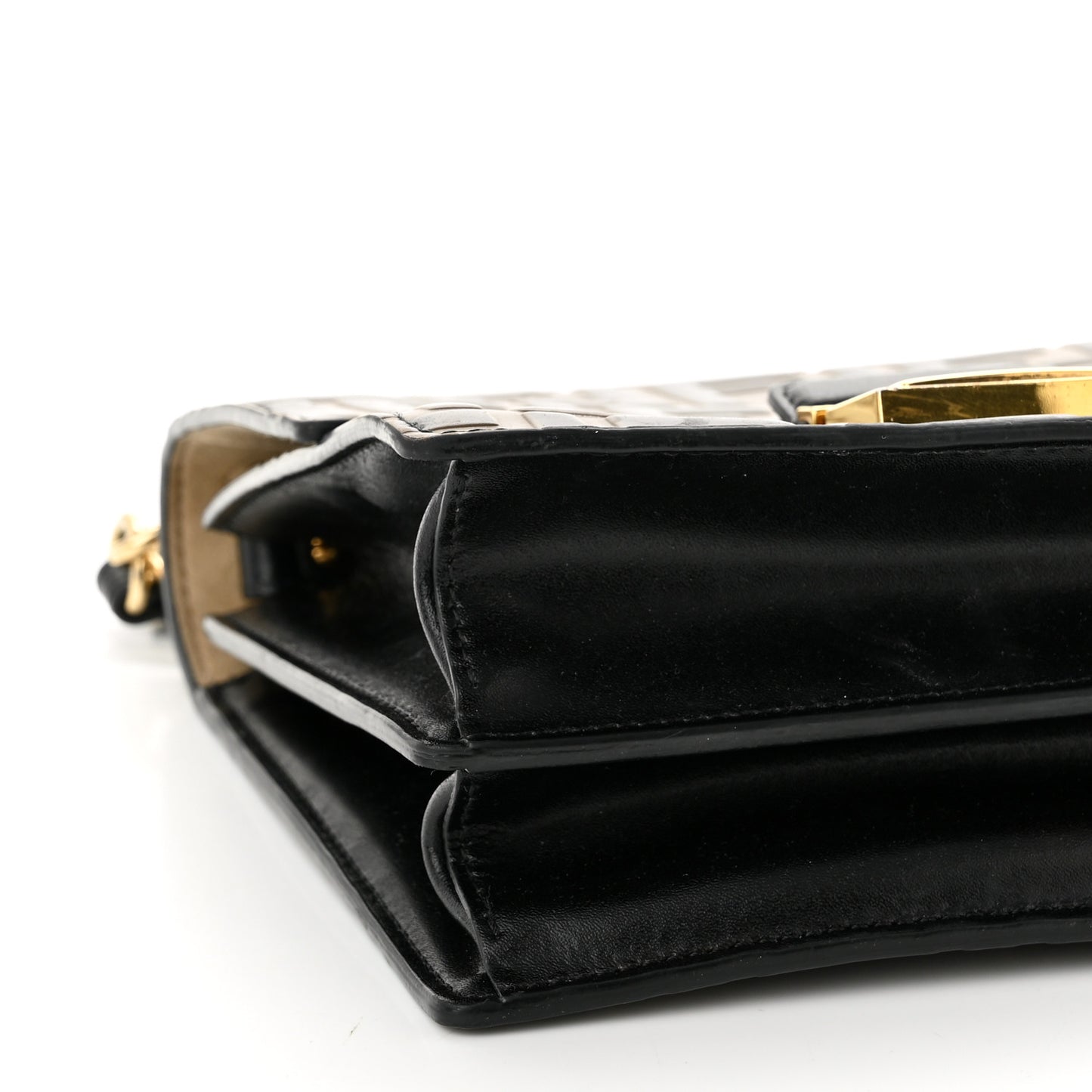 Vitello Liberty Bi-Color FF 1974 Embossed Small Kan U Shoulder Bag Maya Black