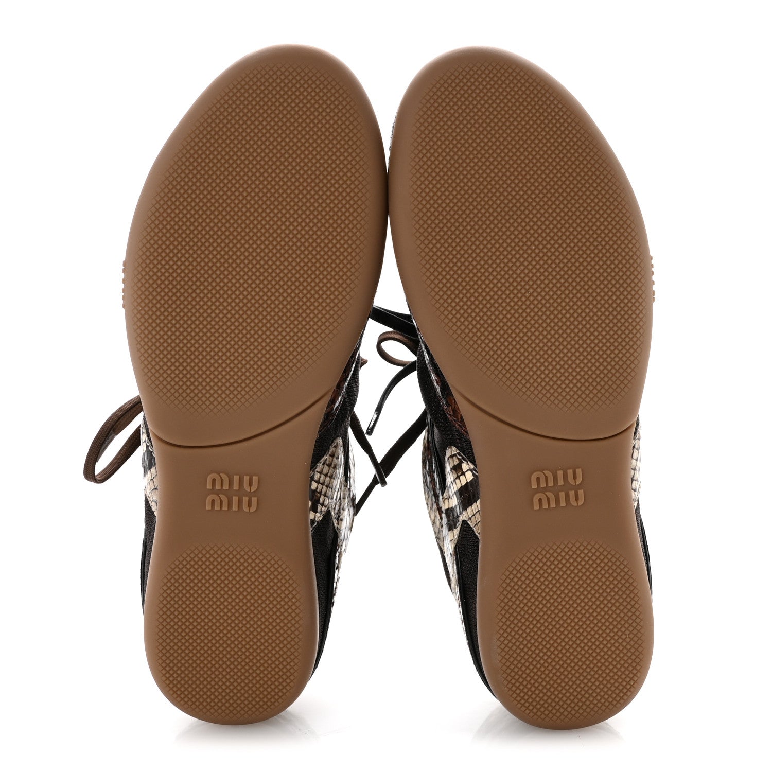Miu Miu Technical Fabric Calfskin Snakeskin Effect Gymnasium Sneakers 38 Moro Tobacco 6 of 9