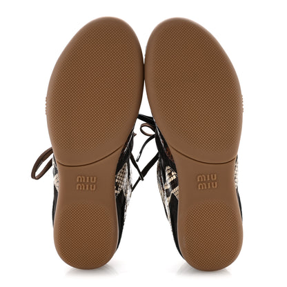 Miu Miu Technical Fabric Calfskin Snakeskin Effect Gymnasium Sneakers 38 Moro Tobacco 6 of 9
