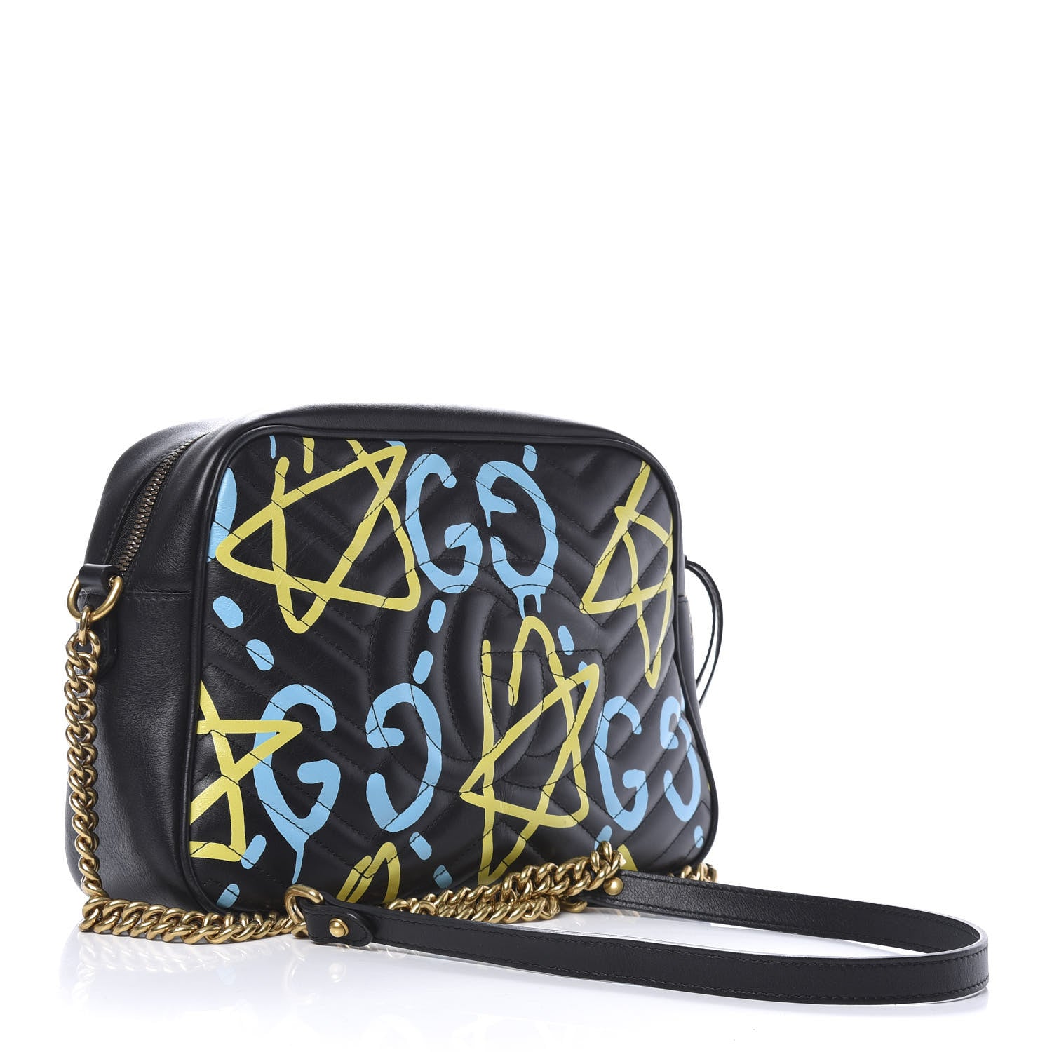 Gucci Calfskin Matelasse GucciGhost Medium GG Marmont Chain Shoulder Bag Black New Acquamarine 3 of 11