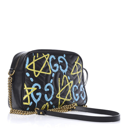 Gucci Calfskin Matelasse GucciGhost Medium GG Marmont Chain Shoulder Bag Black New Acquamarine 3 of 11