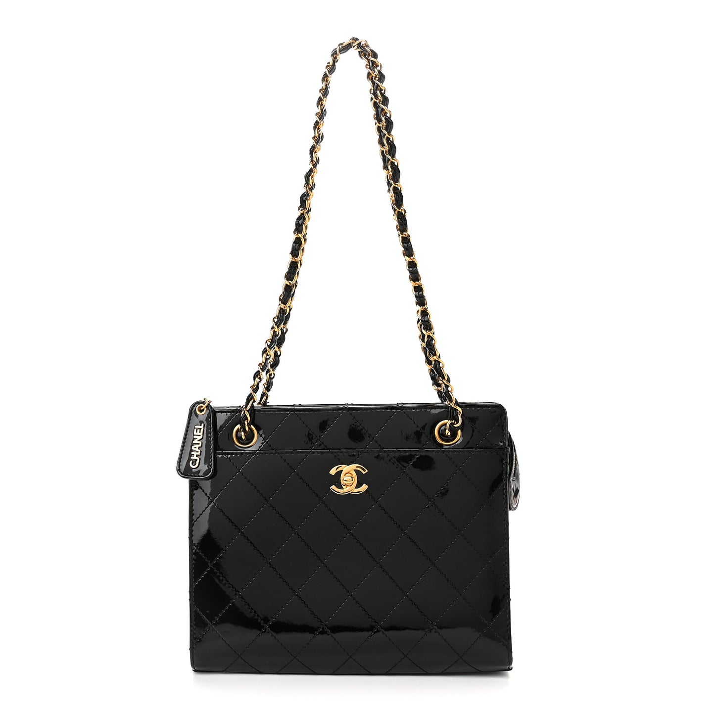 Patent Quilted Shoulder Bag Black