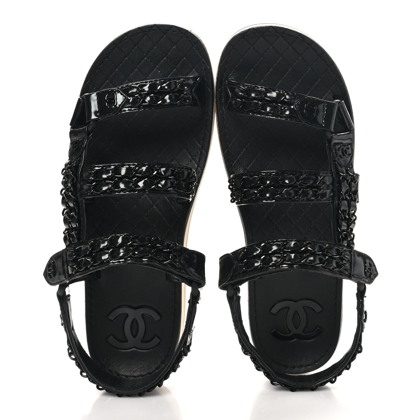 Laminated Goatskin Chain Sandals 37 Black