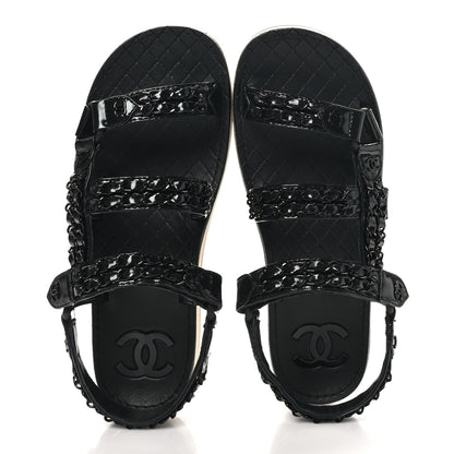 Chanel Laminated Goatskin Chain Sandals 37 Black 2 of 9