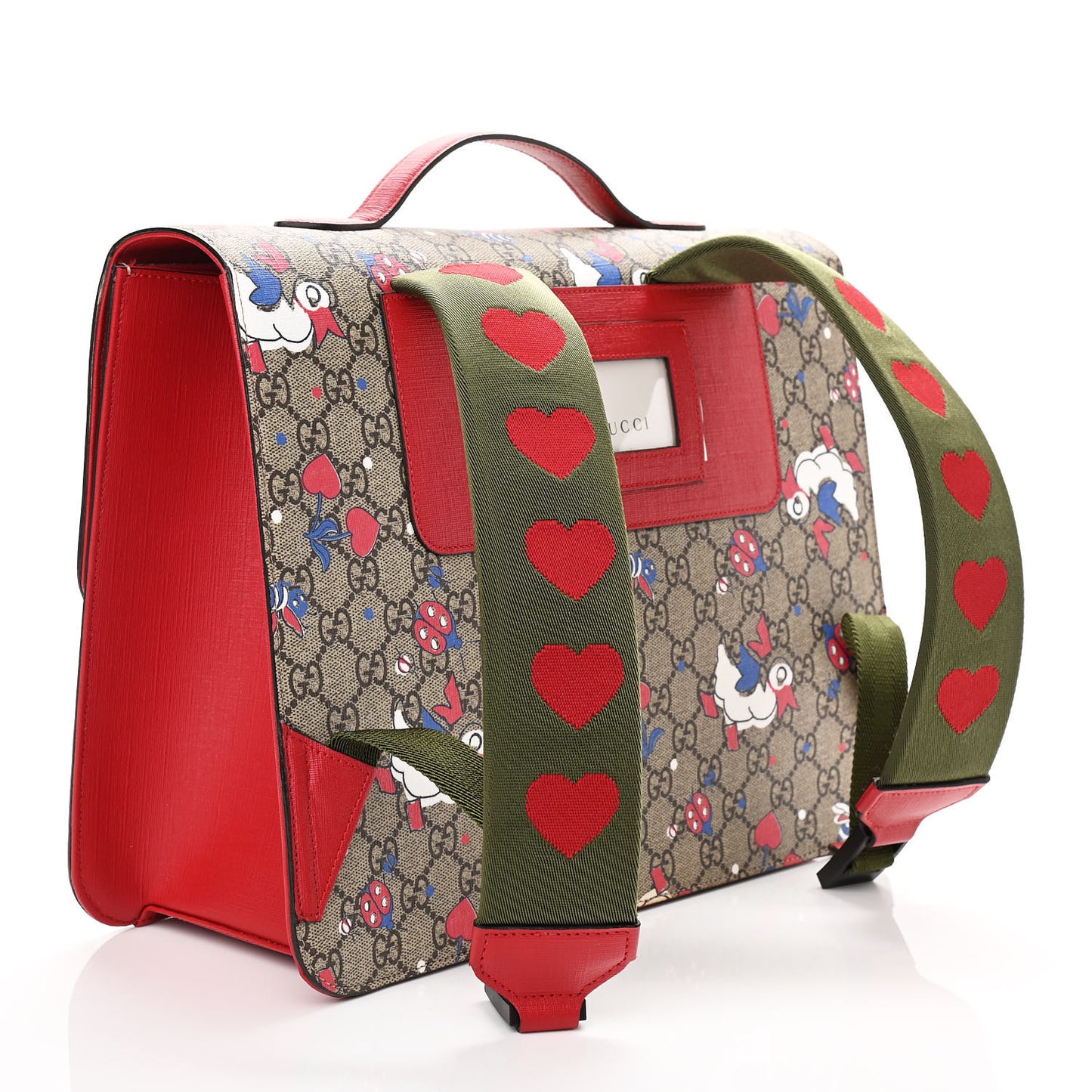 GG Supreme Monogram Ducks Childrens Backpack Red