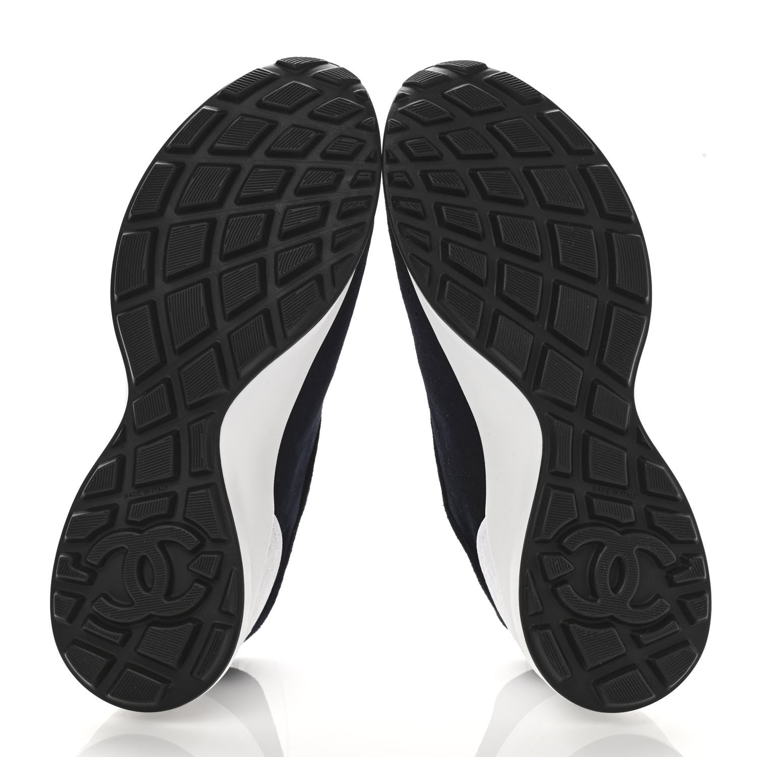 Chanel Fabric Suede Kidskin CC Sneakers 37 Dark Navy White 5 of 10